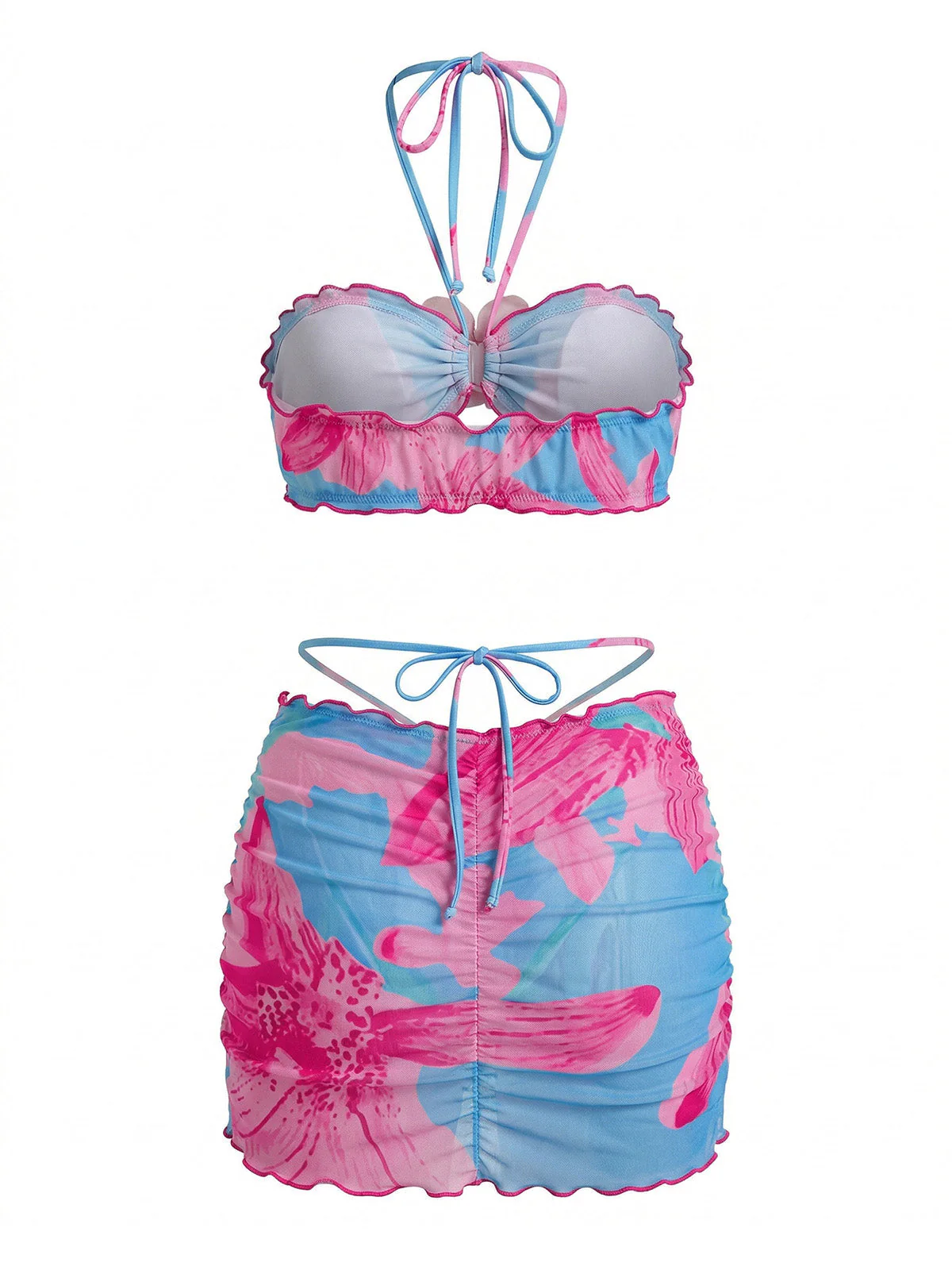60er Bikini-Set mit Neckholder, Blumen-Print und figurbetontem Cover-Up - Image 7