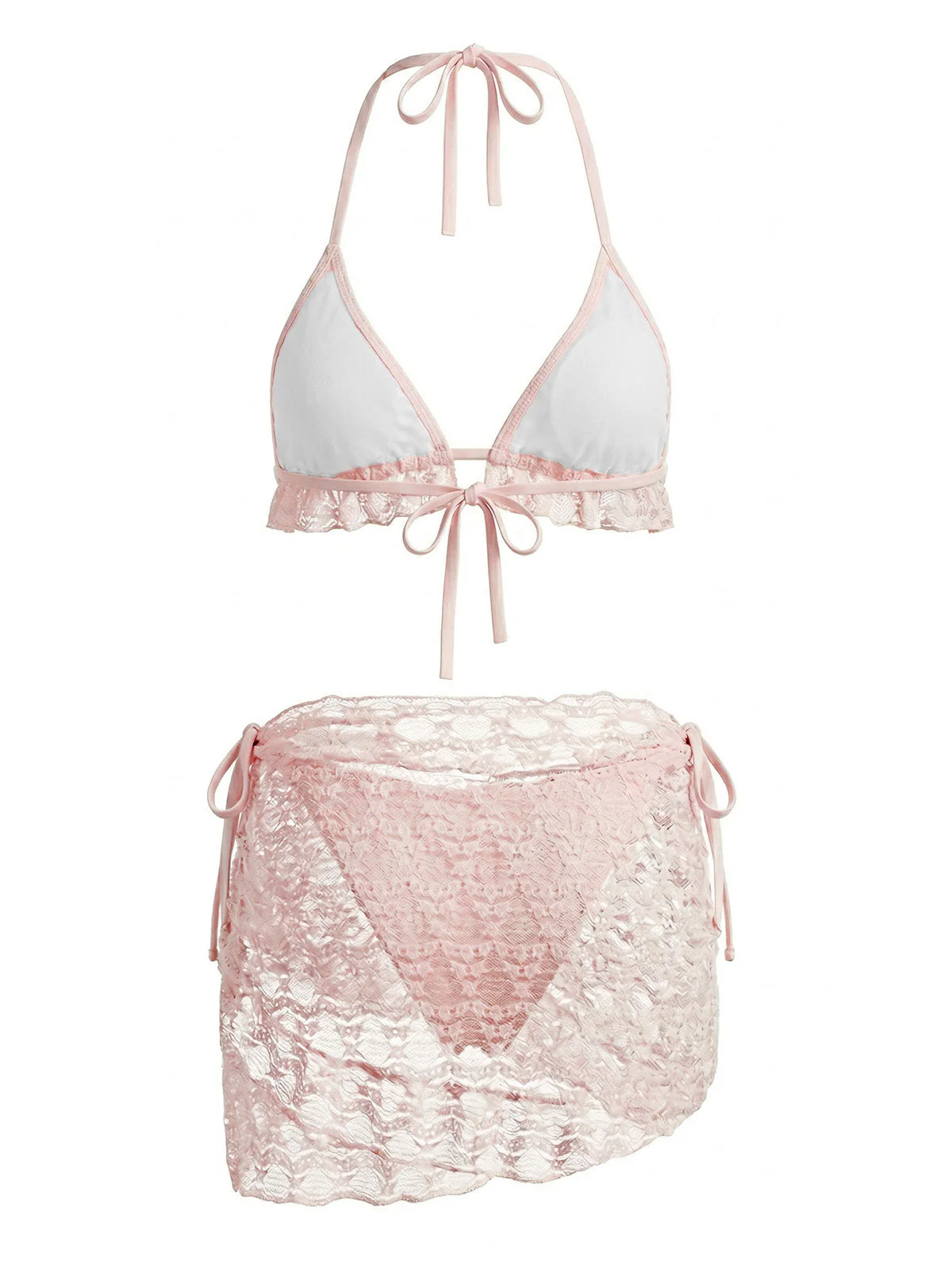60er Bikini-Set mit Neckholder, Spitze und Rüschen-Cover-Up - Image 3