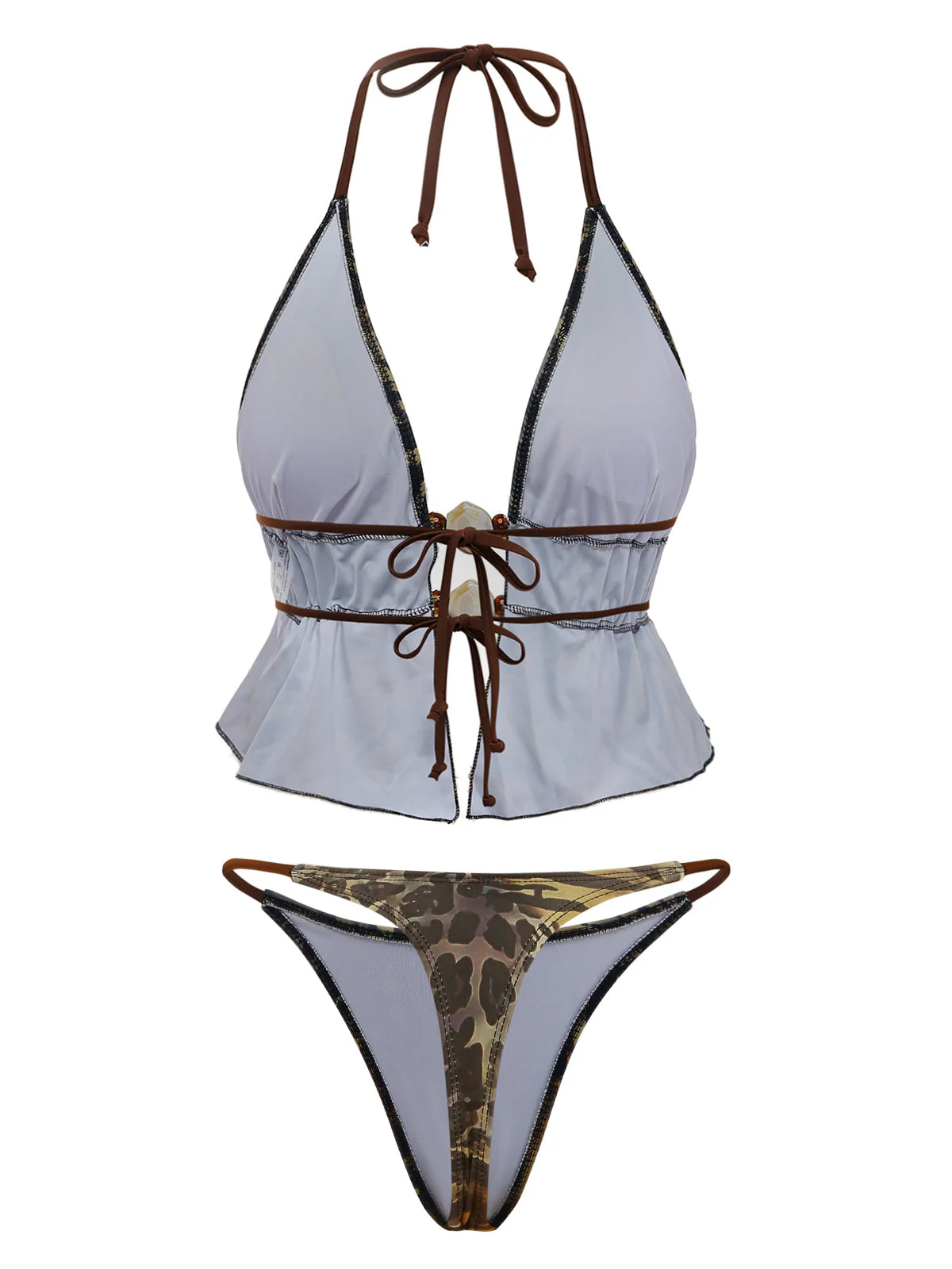 60er Tankini-Set mit Neckholder, Leoparden-Print und Rüschen - Image 2
