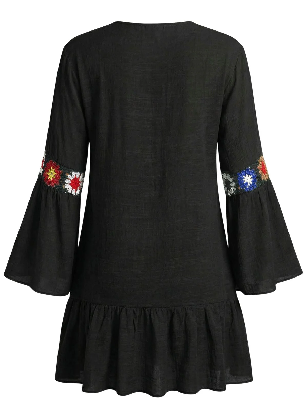 70er Cover-Up mit V-Ausschnitt, Rüschen und Stickereiblume - Image 3