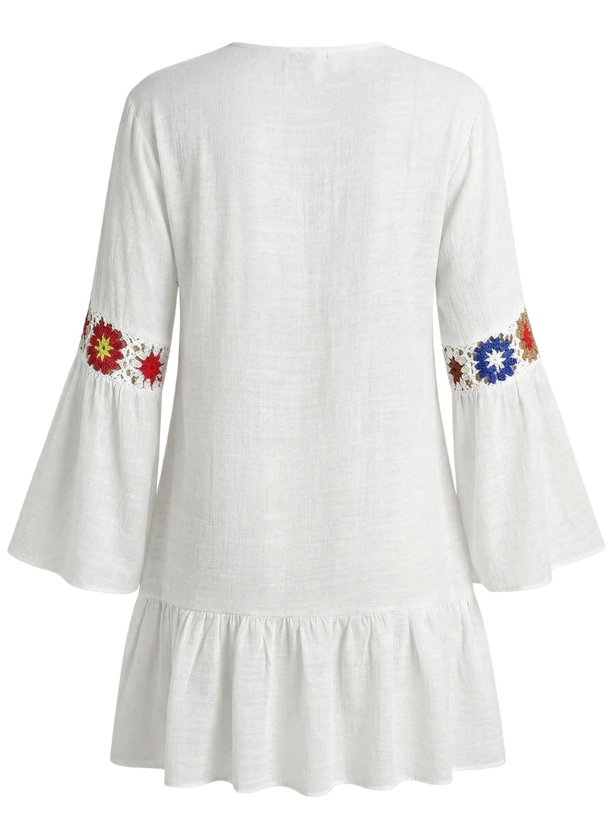 70er Cover-Up mit V-Ausschnitt, Rüschen und Stickereiblume - Image 6