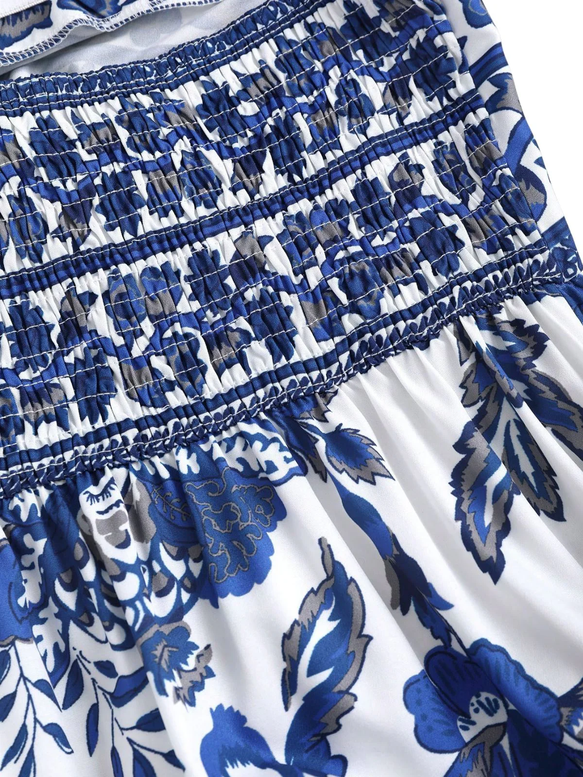 70er Kleid mit Neckholder und Porzellan-Print in Blau - Image 5