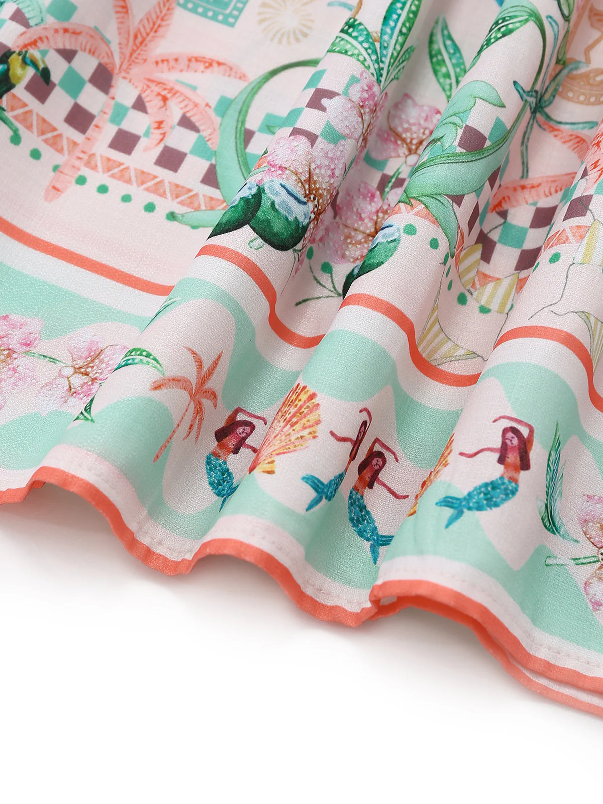 70er Kleid mit Pastell-Print, Knopf und Taillenbinde in Orange - Image 6