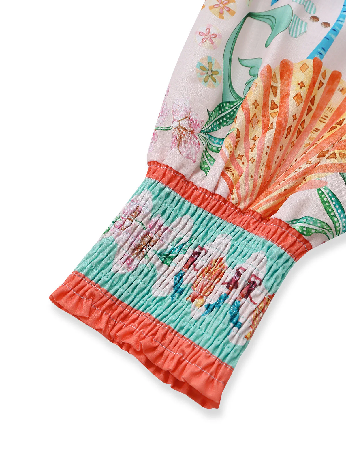 70er Kleid mit Pastell-Print, Knopf und Taillenbinde in Orange - Image 7