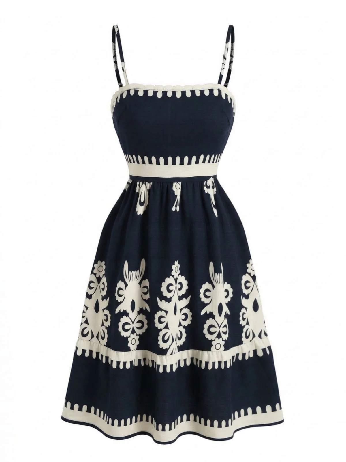 70er Kleid mit Spaghettiträgern und Smok in Schwarz, Boho-Stil - Image 3