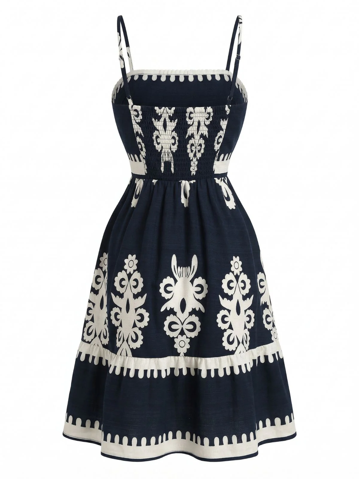 70er Kleid mit Spaghettiträgern und Smok in Schwarz, Boho-Stil - Image 4