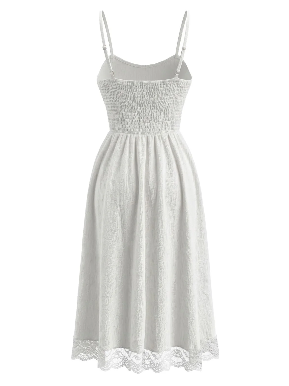 70er Kleid mit V-Ausschnitt, Spaghettiträgern und Struktur-Spitze - Image 3