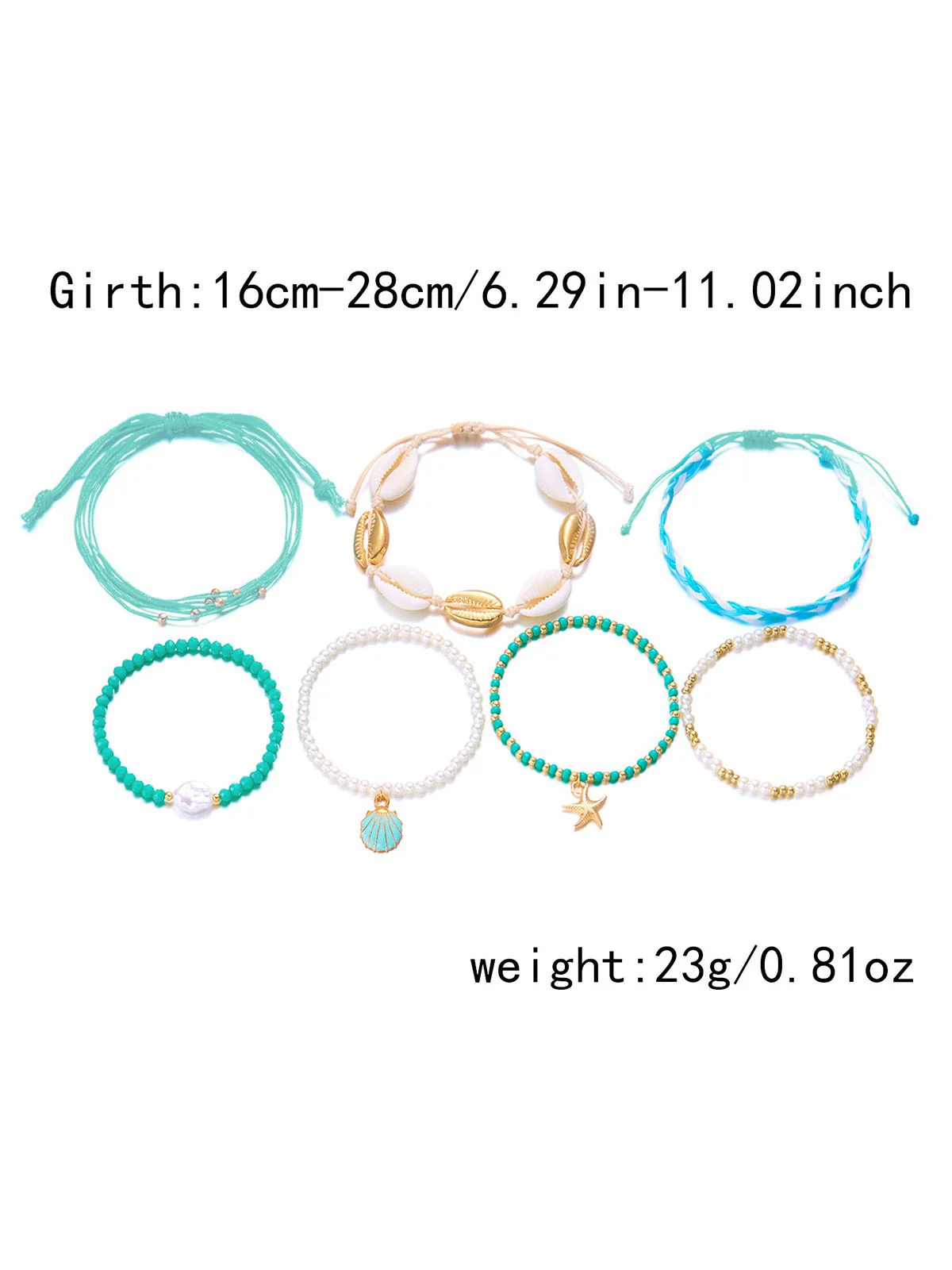 7PCS Blau Muschel Perlen Geflochten Mehrlagig Armband-Set - Image 2