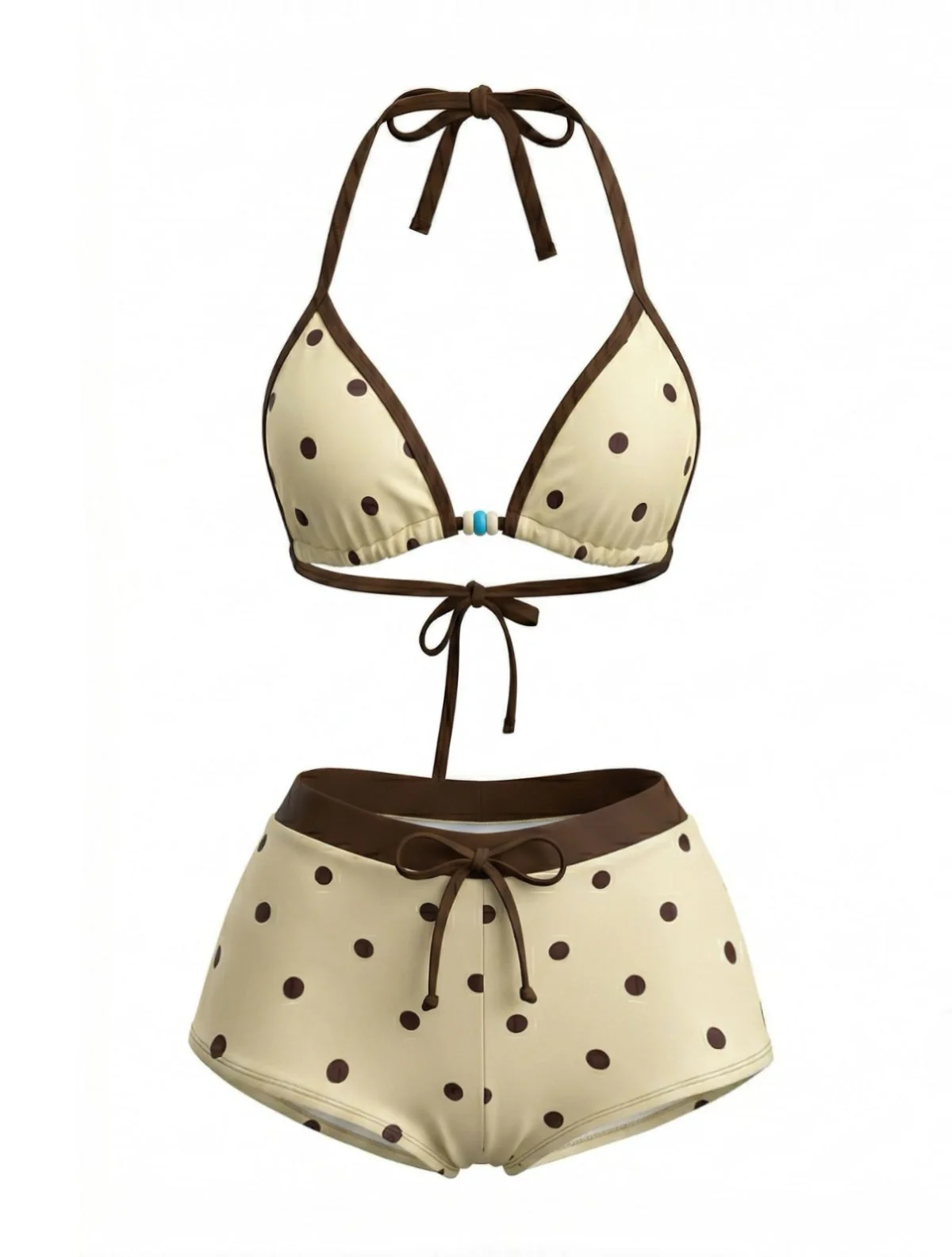 80er Bikini-Set mit Neckholder und Polka-Dots in Creme-Gelb - Image 2