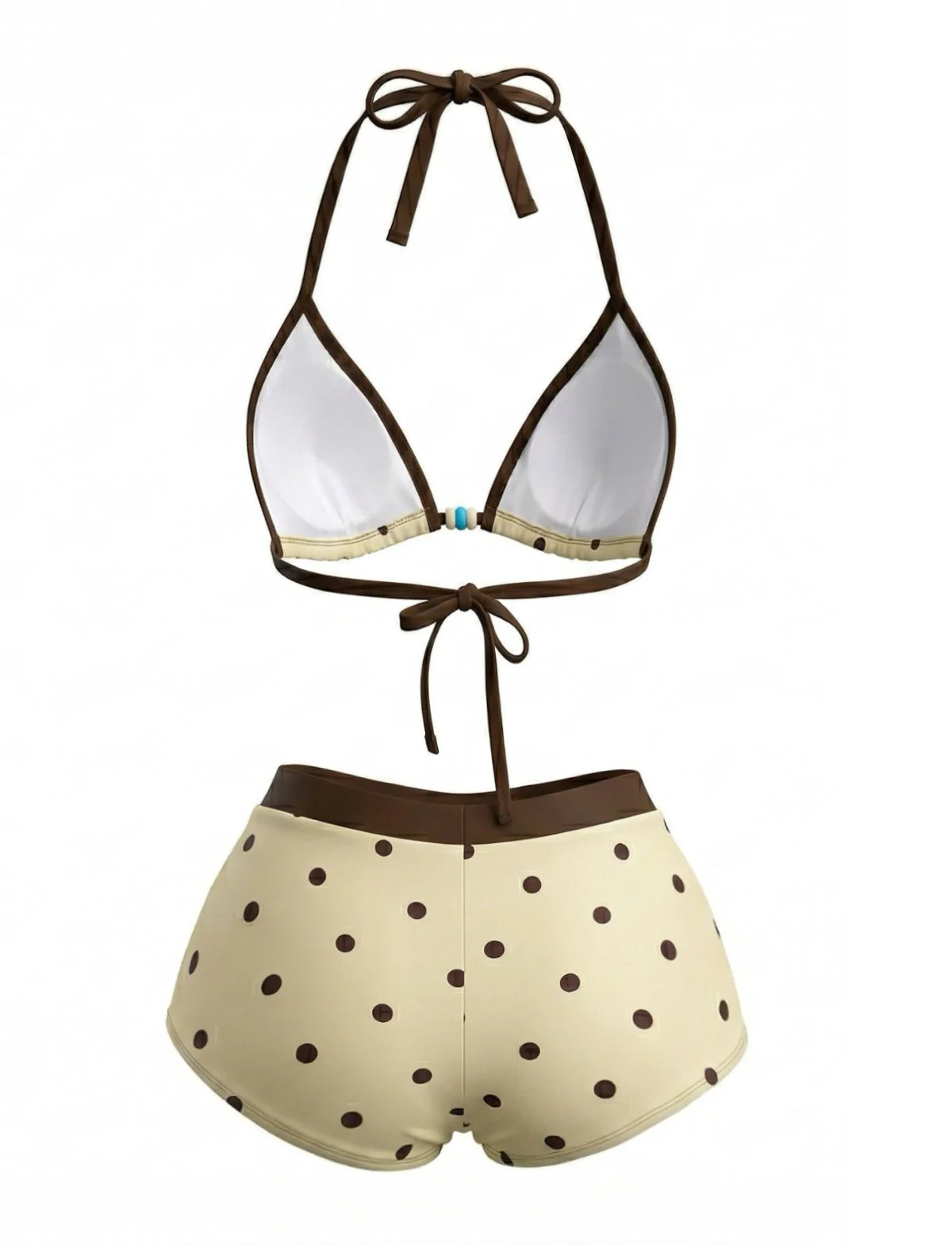 80er Bikini-Set mit Neckholder und Polka-Dots in Creme-Gelb - Image 3