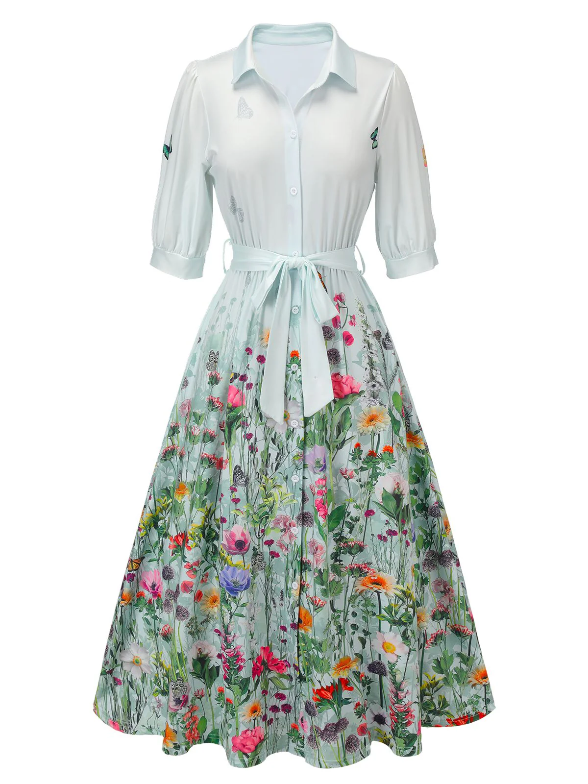 [Vorverkauf] Apricot 40er Blumenkleid mit Osterhase und Gürtel - Image 2