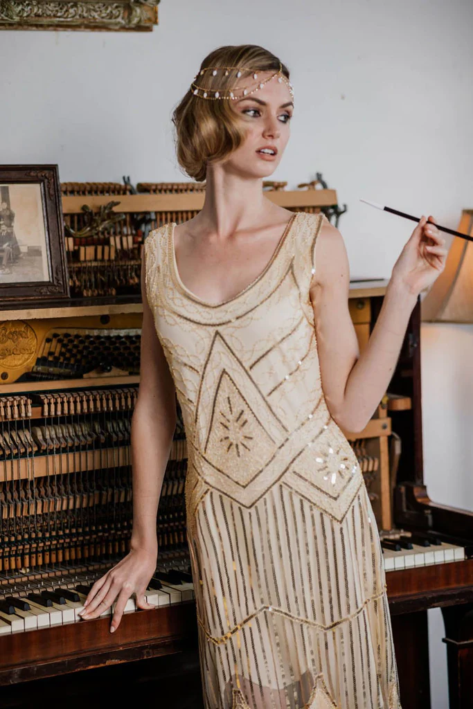 Weiß 1920ER PAILLETTEN FRANSEN FLAPPER KLEID MIT PERLEN - Image 6