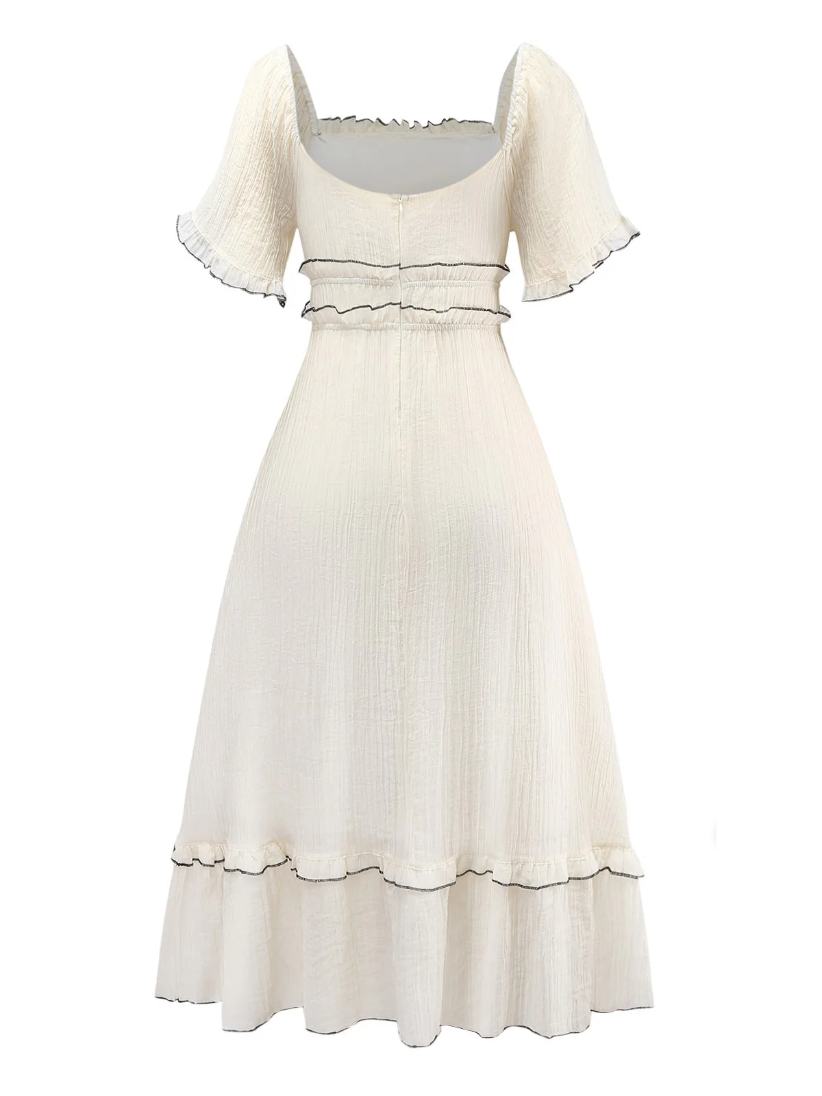 Aprikose 1930er Quadratischer Hals Strukturiert Bindung Kleid - Image 2