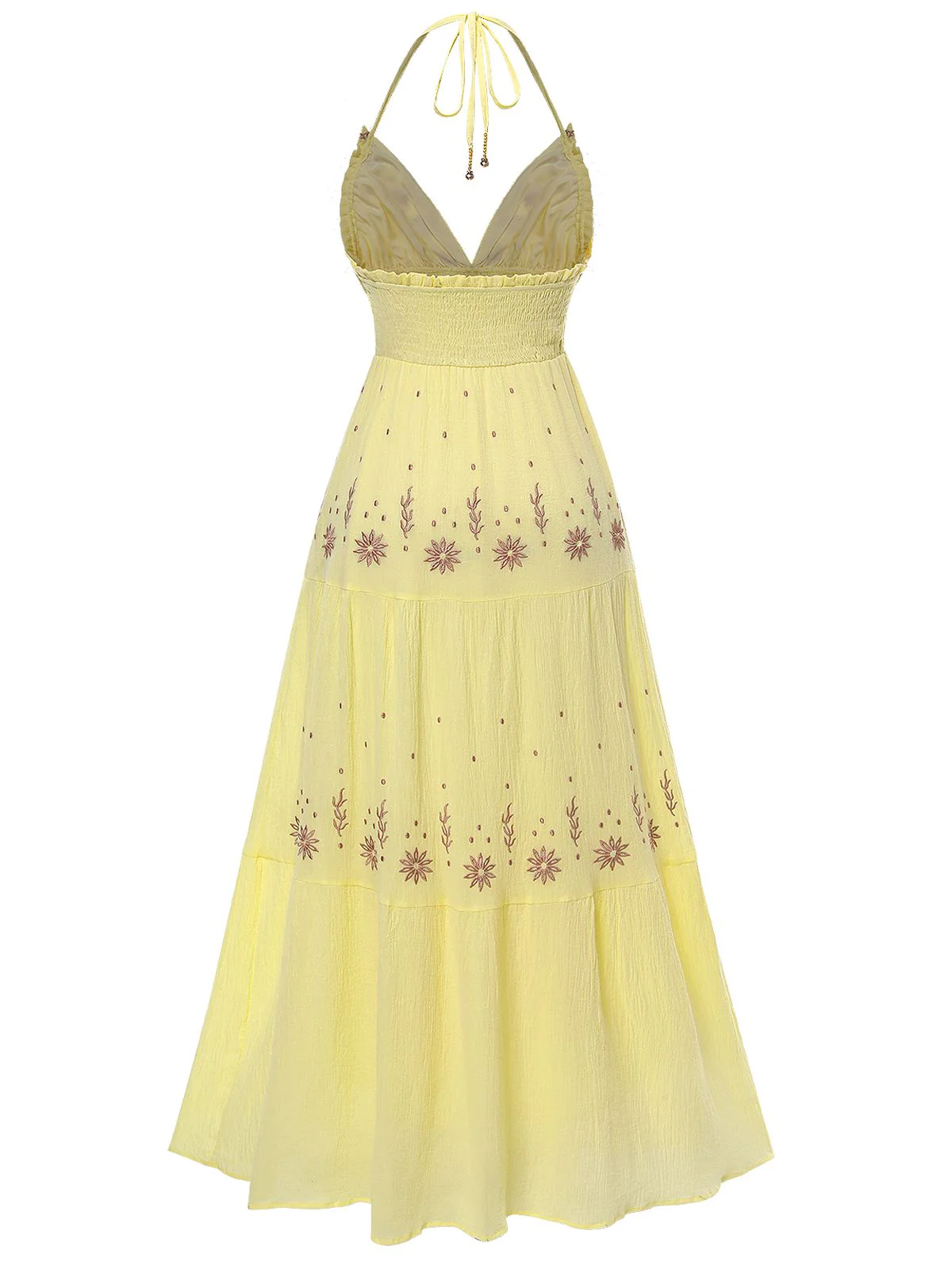 Aprikose 1930er V-Ausschnitt Stickerei Blumen Kleid - Image 4