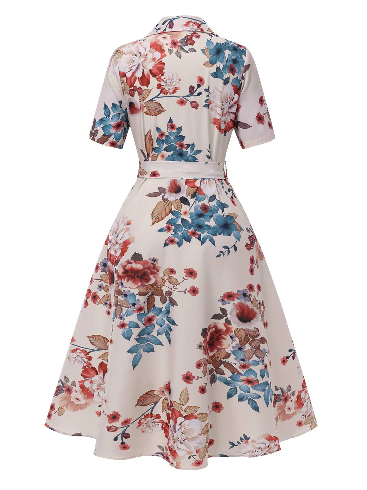 Aprikose 1940er Blumen Gürtel Revers Kleid - Image 3