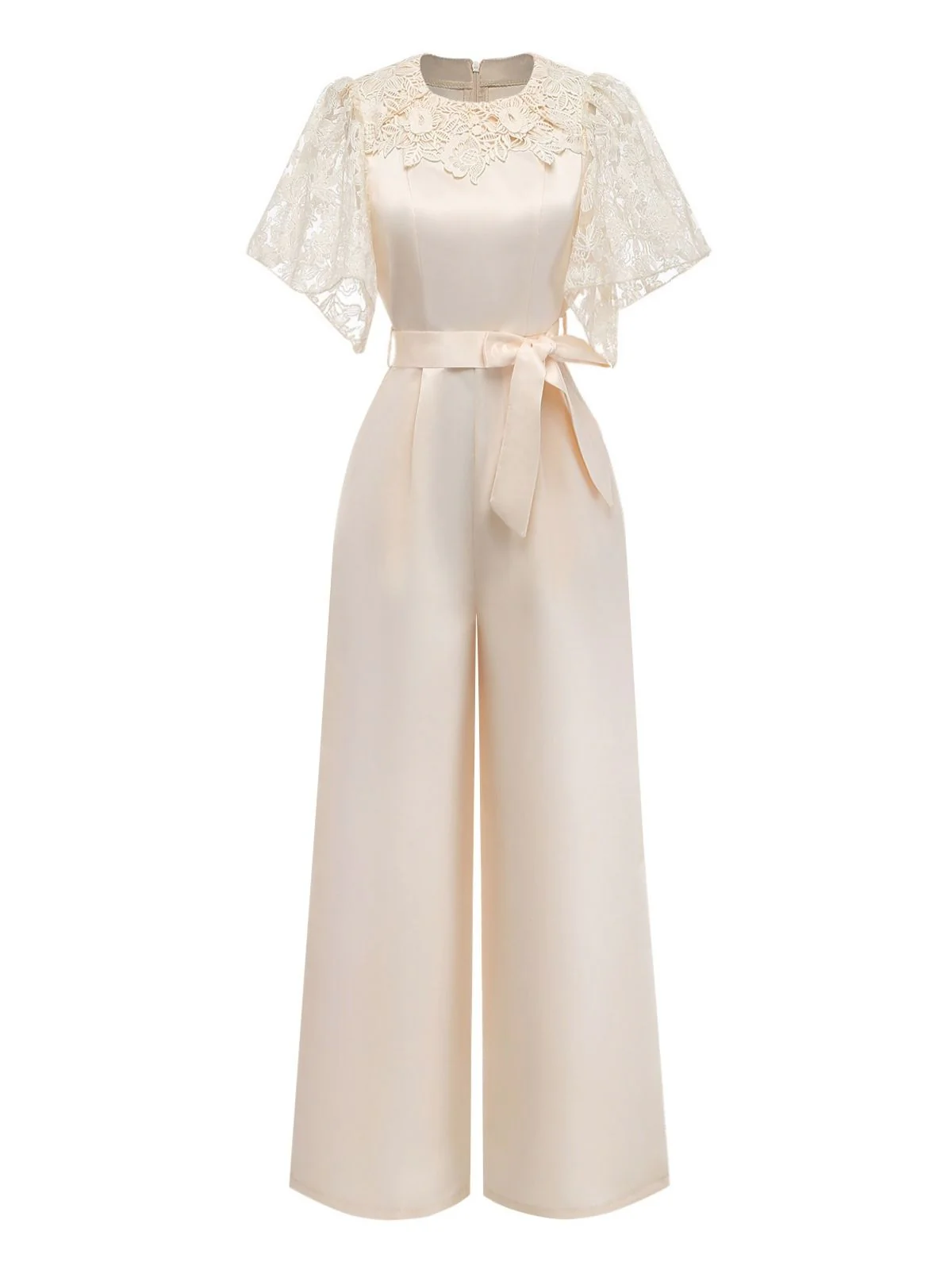 Aprikose 1950er Blumen Spitze Satin Bogen Gürtel Jumpsuit - Image 2