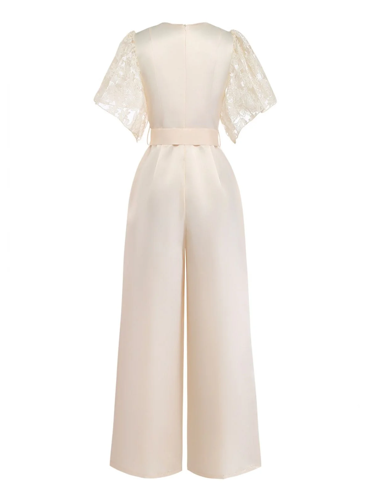 Aprikose 1950er Blumen Spitze Satin Bogen Gürtel Jumpsuit - Image 3