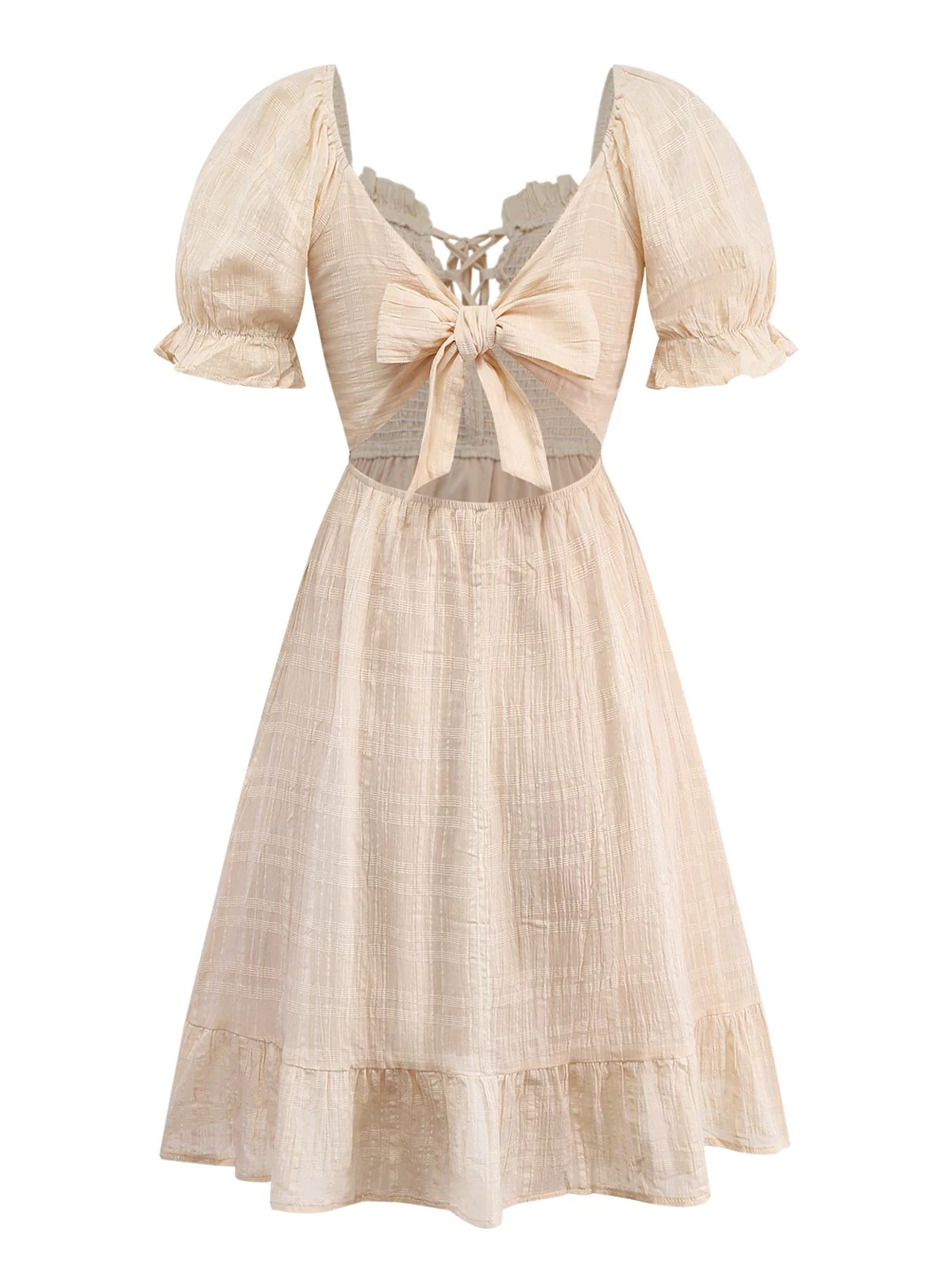 Aprikose 1950er Solide Baumwolle Raffhalter Gesmokt Kleid - Image 2