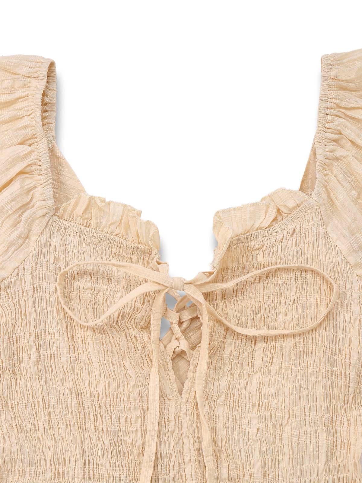 Aprikose 1950er Solide Baumwolle Raffhalter Gesmokt Kleid - Image 3
