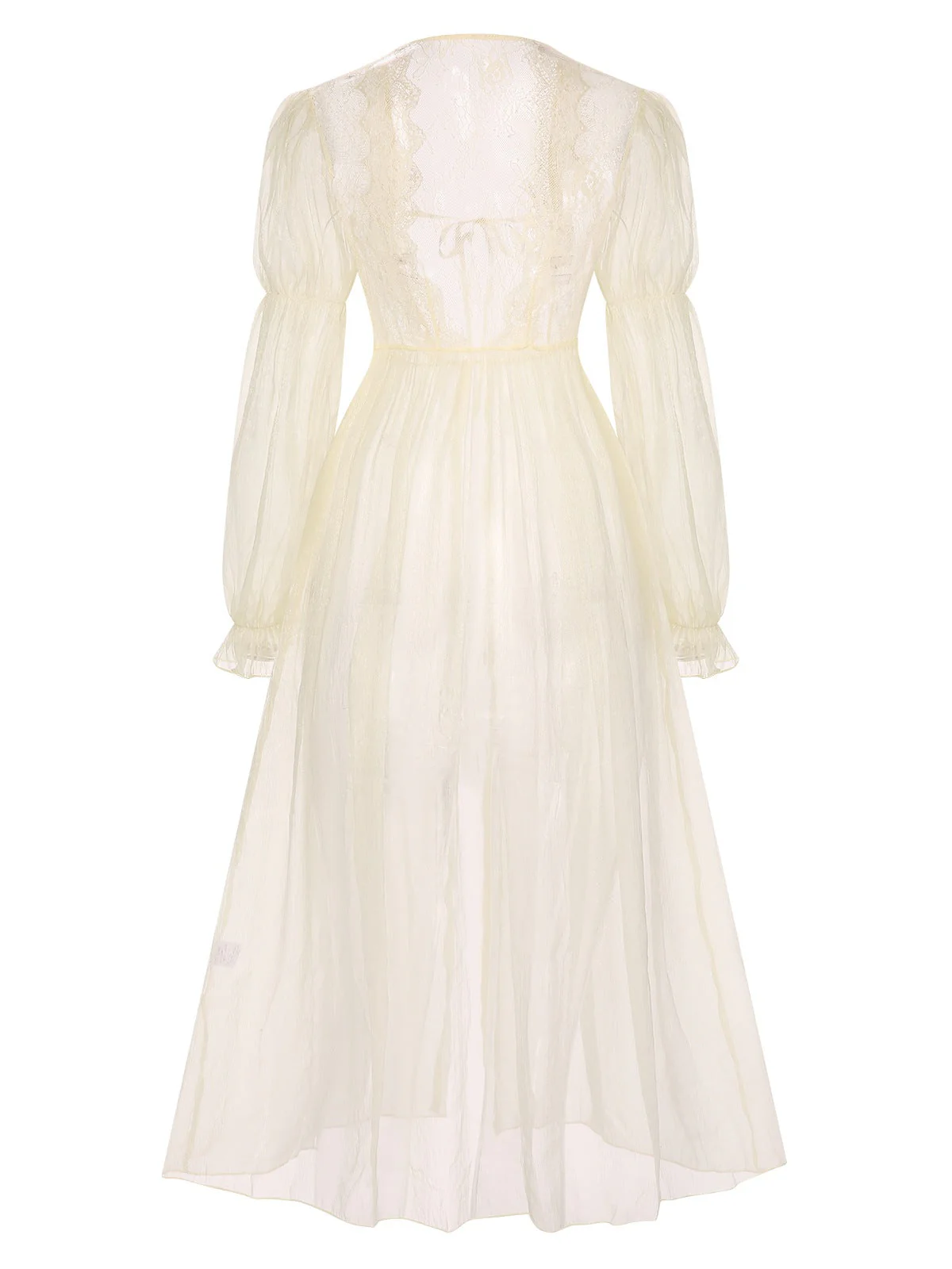 Aprikose 1950er Spitzenbesatz Laternenärmel Robe - Image 2