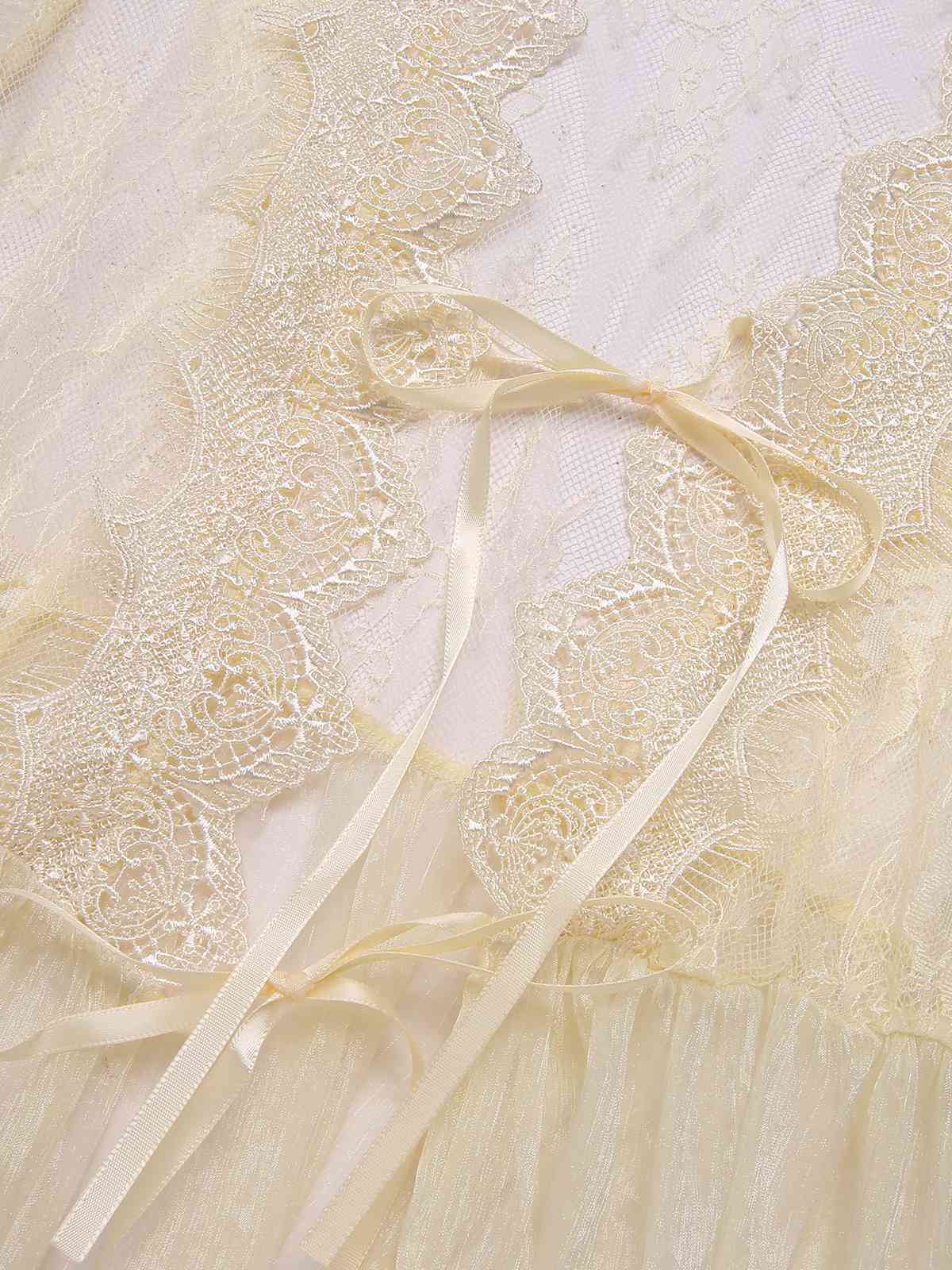 Aprikose 1950er Spitzenbesatz Laternenärmel Robe - Image 3