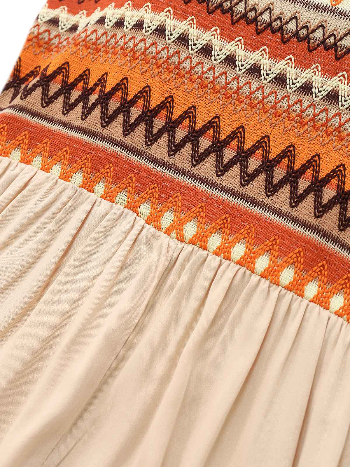 Aprikose 1970er Boho Quadratischer Hals Patchwork Romper - Image 3