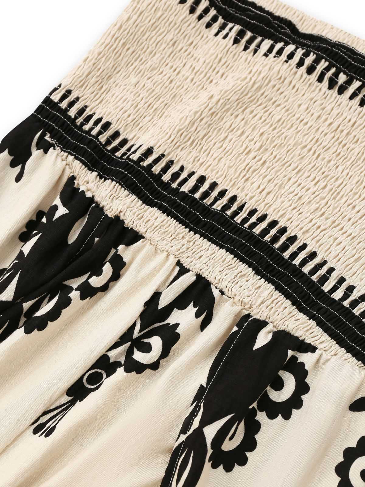 Aprikose 1970er Boho Trägerlos Gesmokt Jumpsuit - Image 6