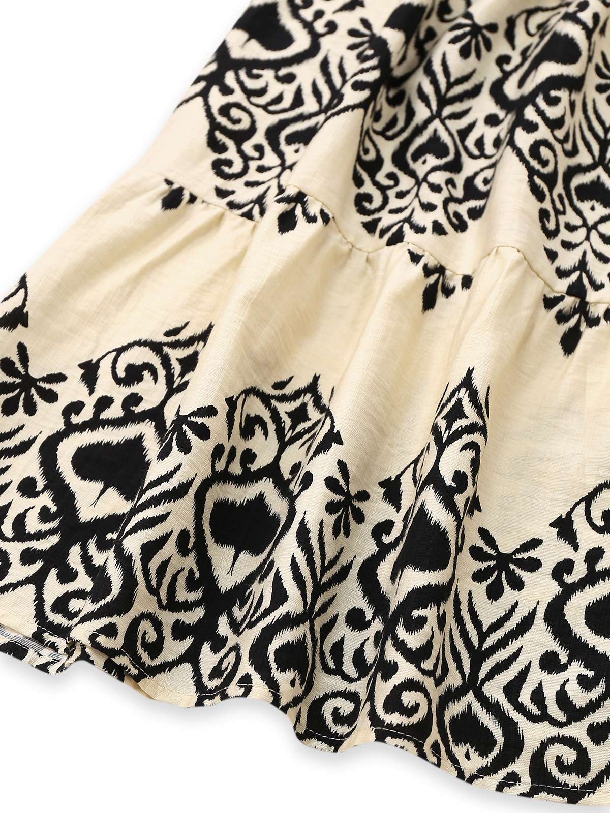 Aprikose 1970er V-Ausschnitt Pik Drucke Flügelärmel Kleid - Image 4