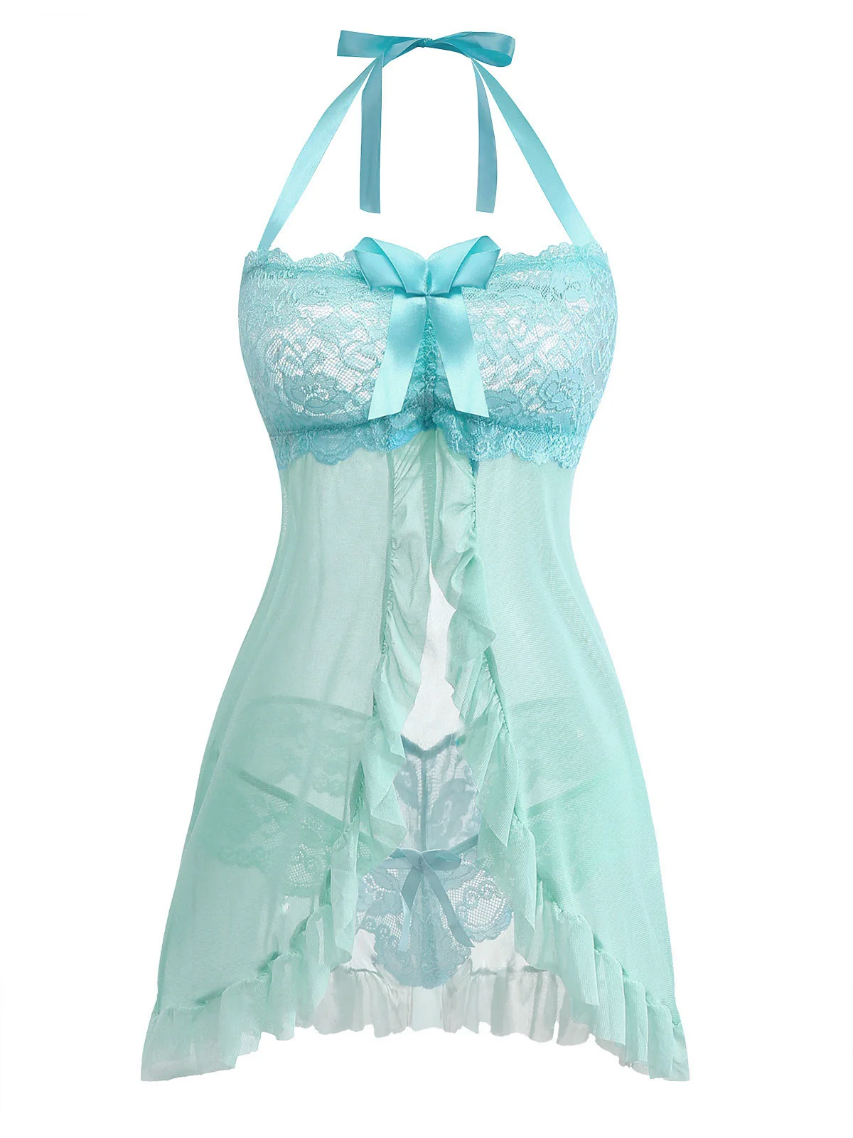 Aqua Blau 1980er Spitze Bogen Dessous Set - Image 2