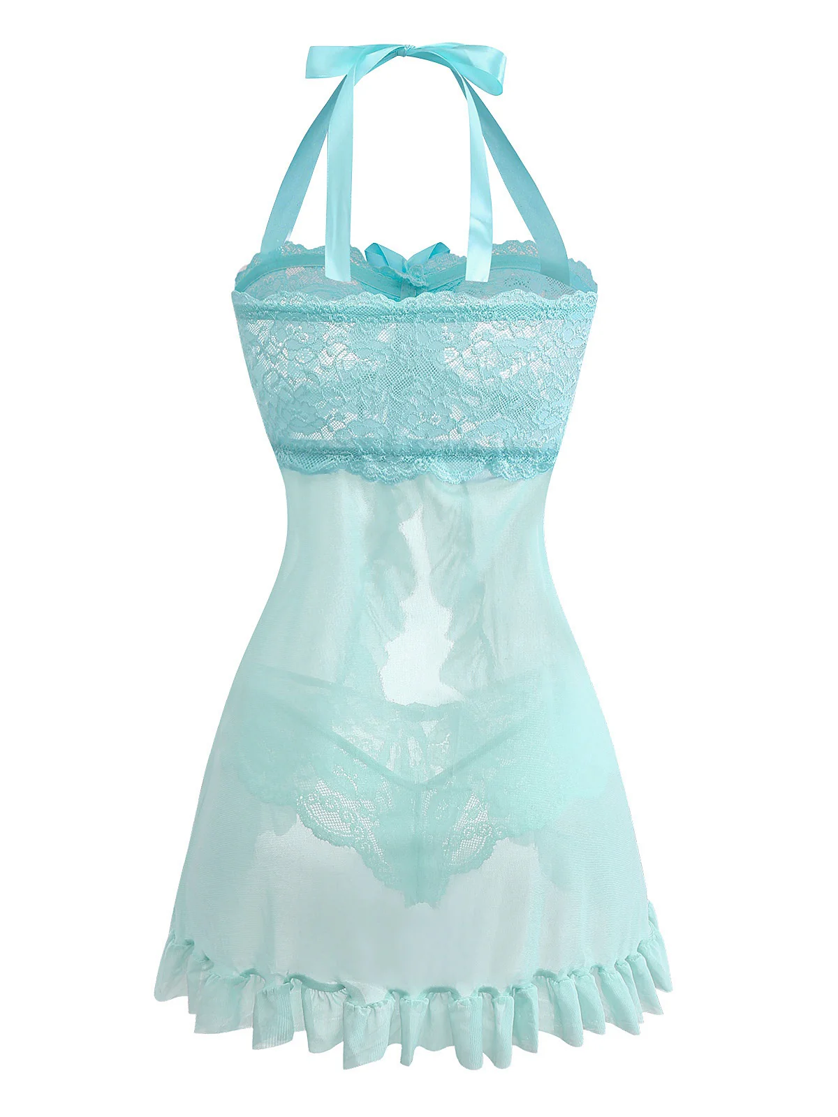 Aqua Blau 1980er Spitze Bogen Dessous Set - Image 3