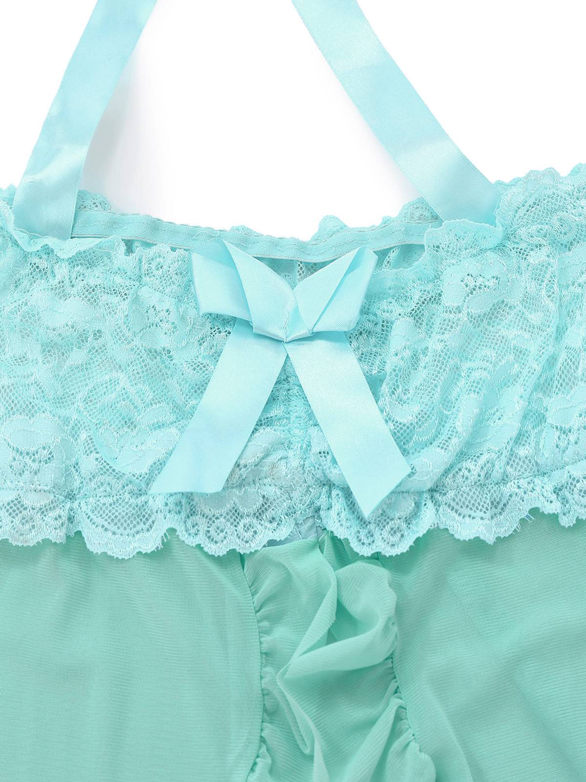 Aqua Blau 1980er Spitze Bogen Dessous Set - Image 4