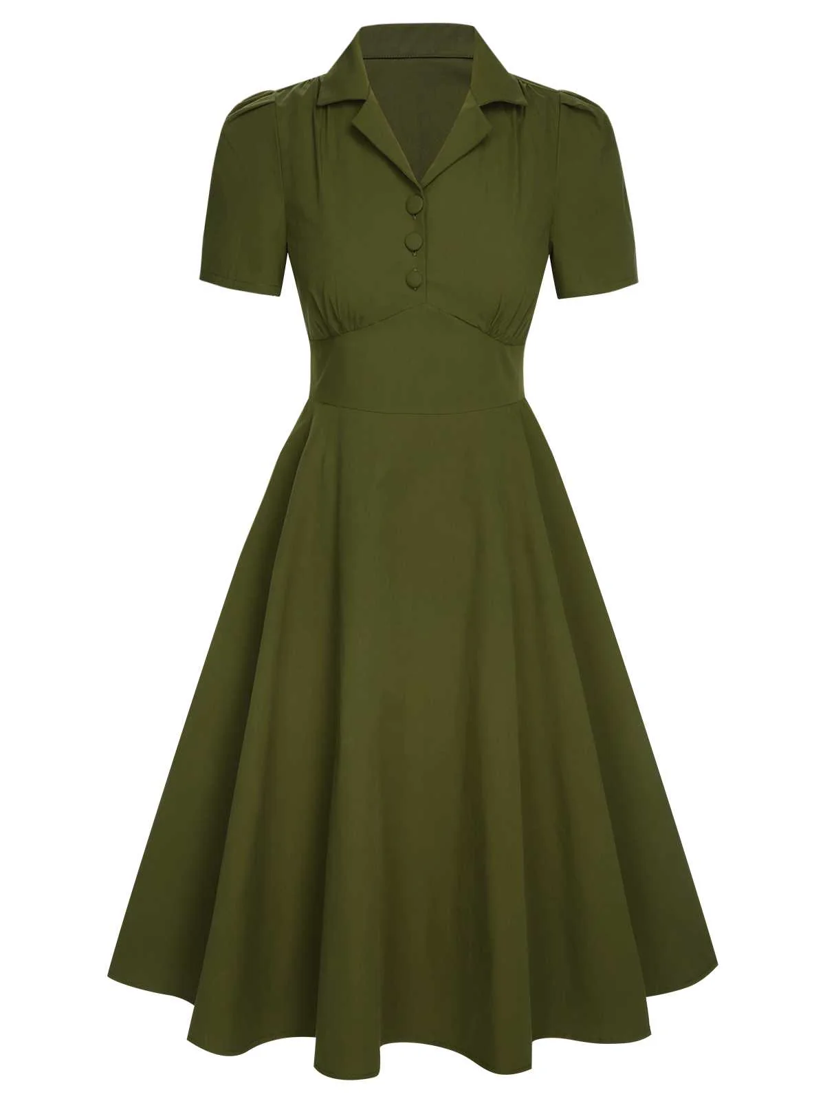 Armeegrün 1940er Revers Geknöpftes Kleid - Image 5