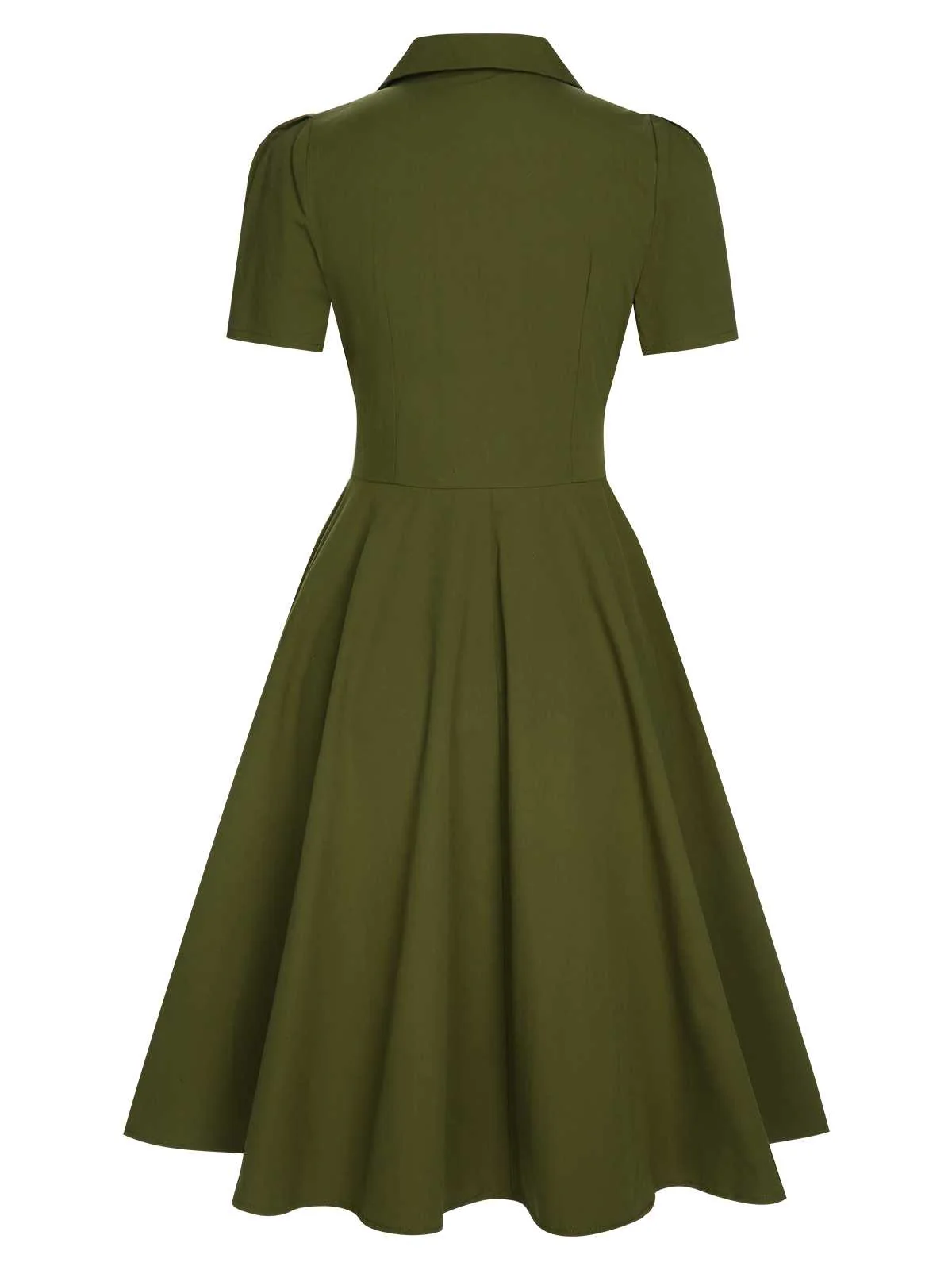 Armeegrün 1940er Revers Geknöpftes Kleid - Image 6