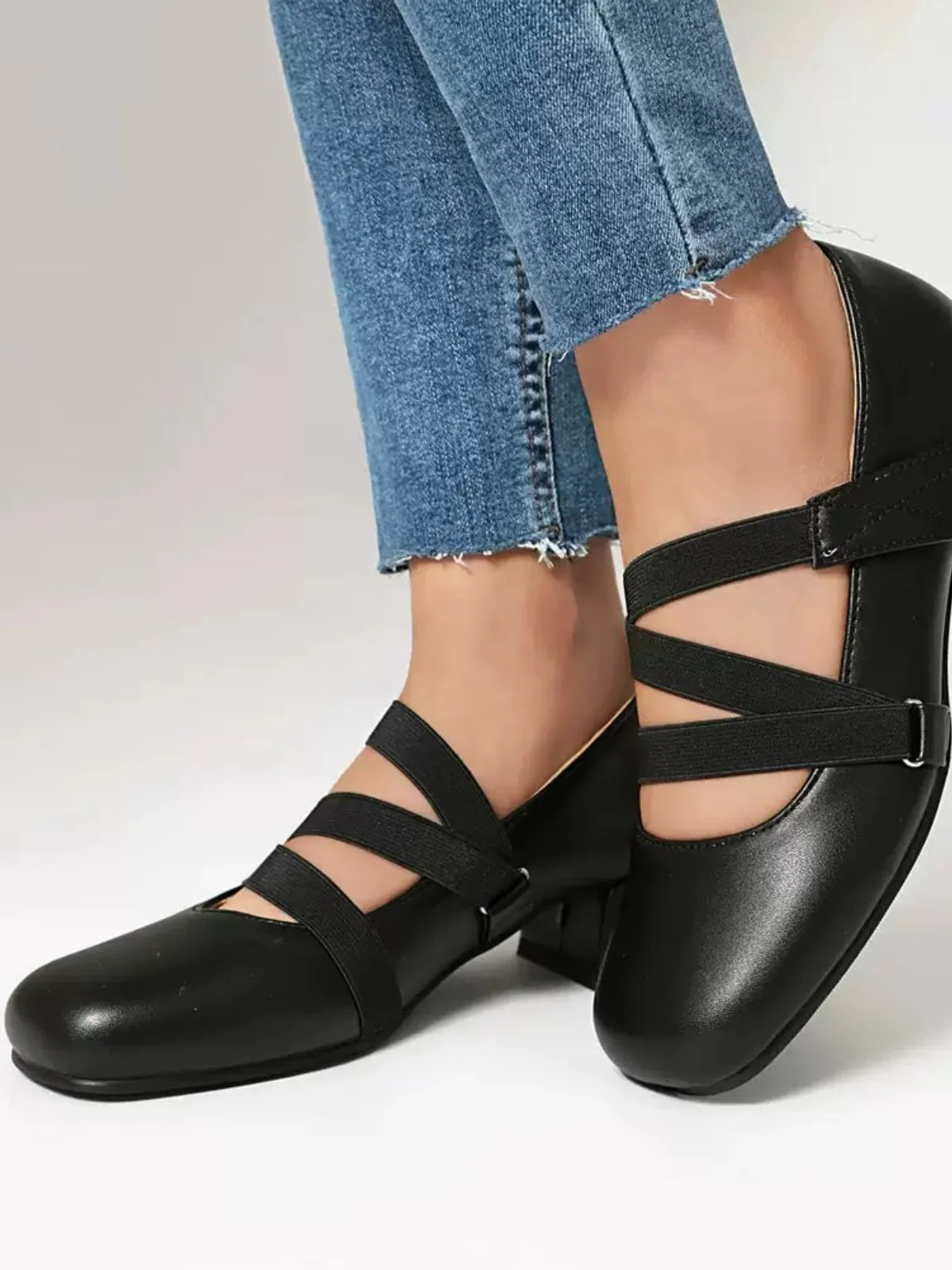 Ballett-Inspiriert Bungee Leder Klobigem Absatz Schuhe - Image 5