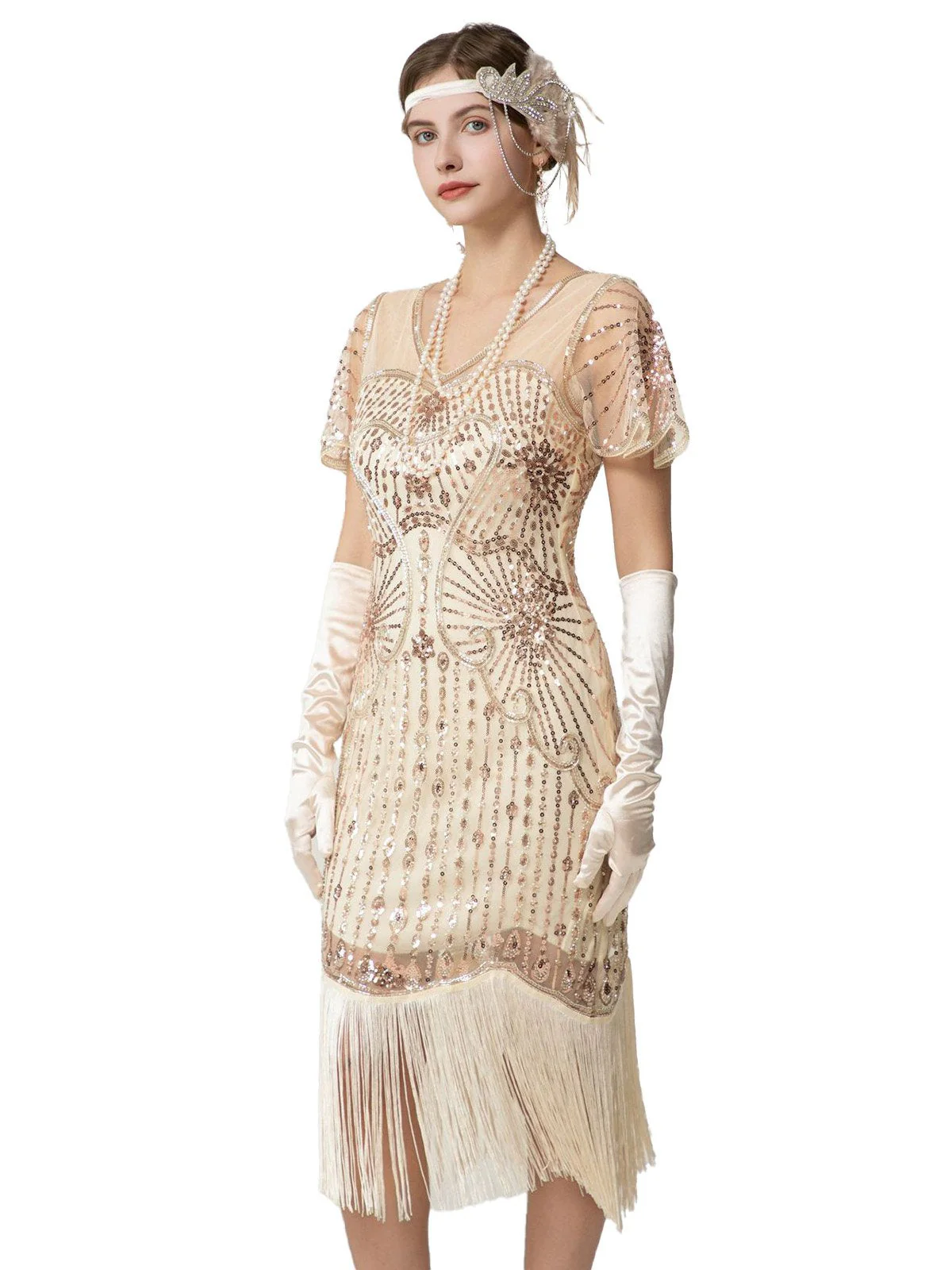 Schwarz & Gold 1920er Pailletten Perlen Fransen Charleston Kleid - Image 11
