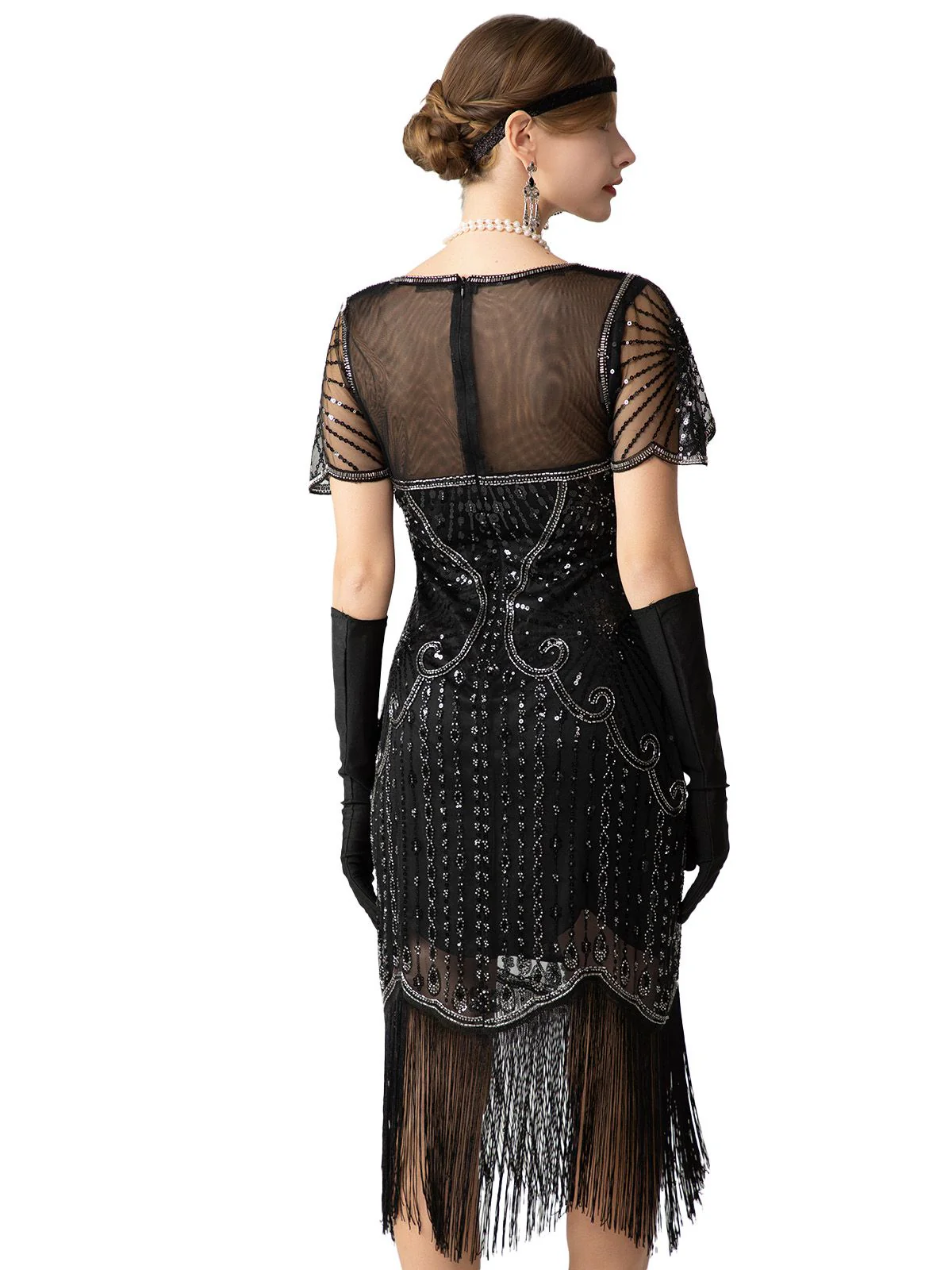 Schwarz & Gold 1920er Pailletten Perlen Fransen Charleston Kleid - Image 10