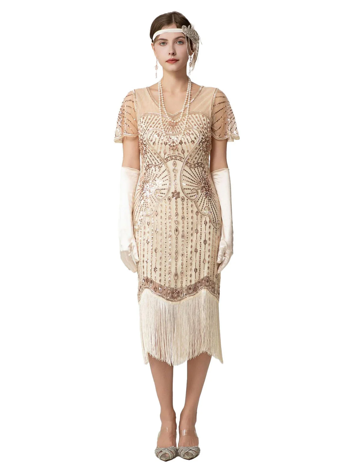 Schwarz & Gold 1920er Pailletten Perlen Fransen Charleston Kleid - Image 12