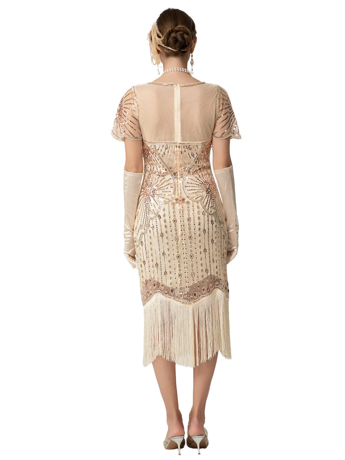 Schwarz & Gold 1920er Pailletten Perlen Fransen Charleston Kleid - Image 13