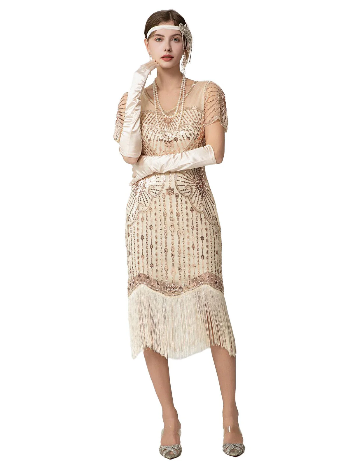 Schwarz & Gold 1920er Pailletten Perlen Fransen Charleston Kleid - Image 14