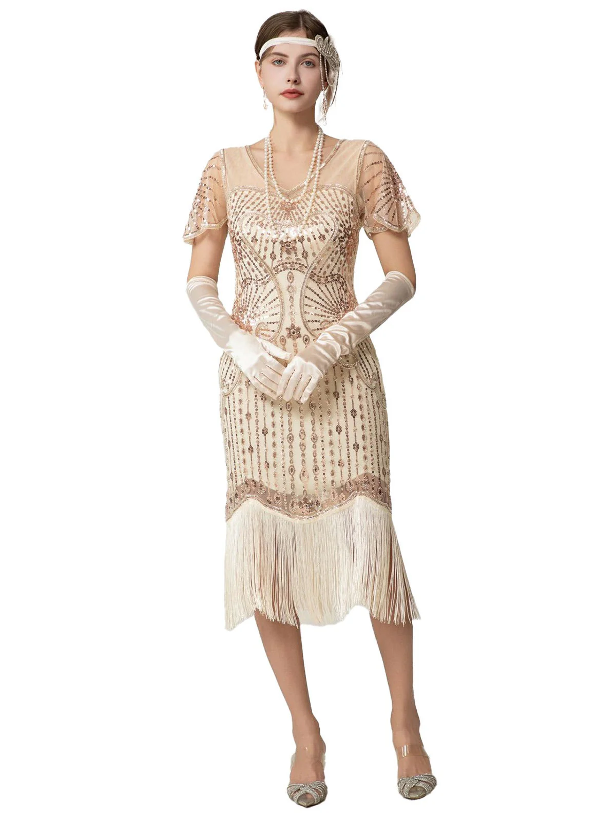 Schwarz & Gold 1920er Pailletten Perlen Fransen Charleston Kleid - Image 15