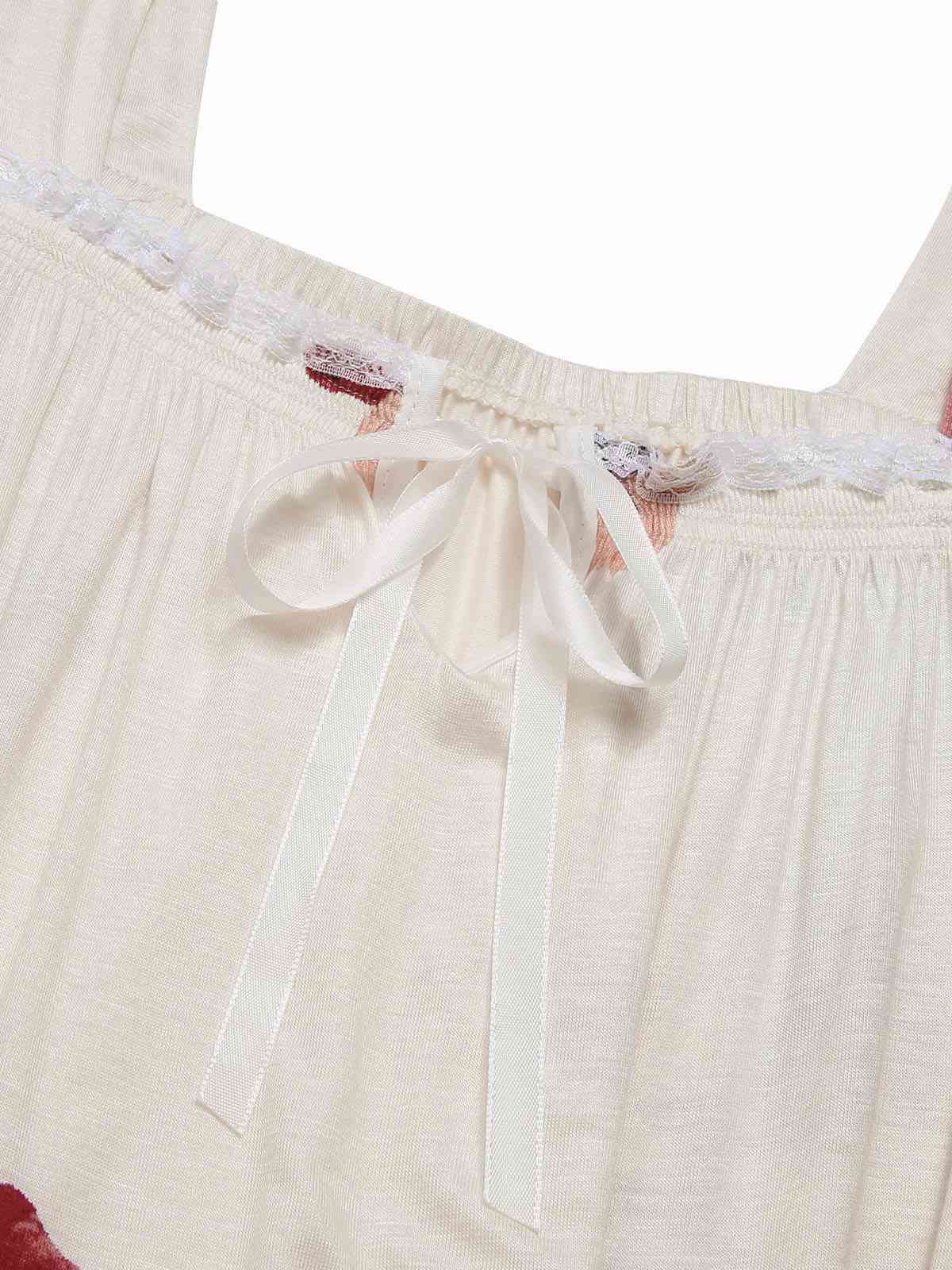 Beige 1930er Blume Quadratischer Kragen Rüschen Puffärmel Nachthemd - Image 5