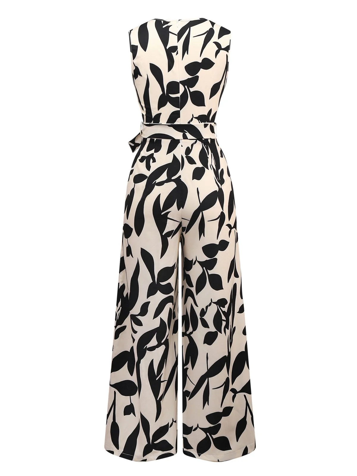 Beige 1930er Chorhemd Blätter Silhouette Jumpsuit - Image 2