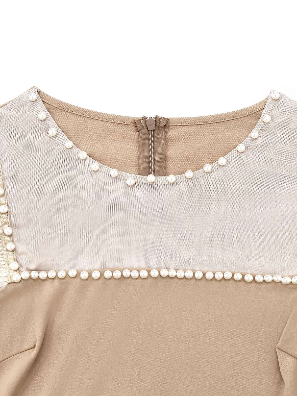 Beige 1930er Perlenbesetzt & Feder Patchwork Meerjungfrauen Kleid - Image 3