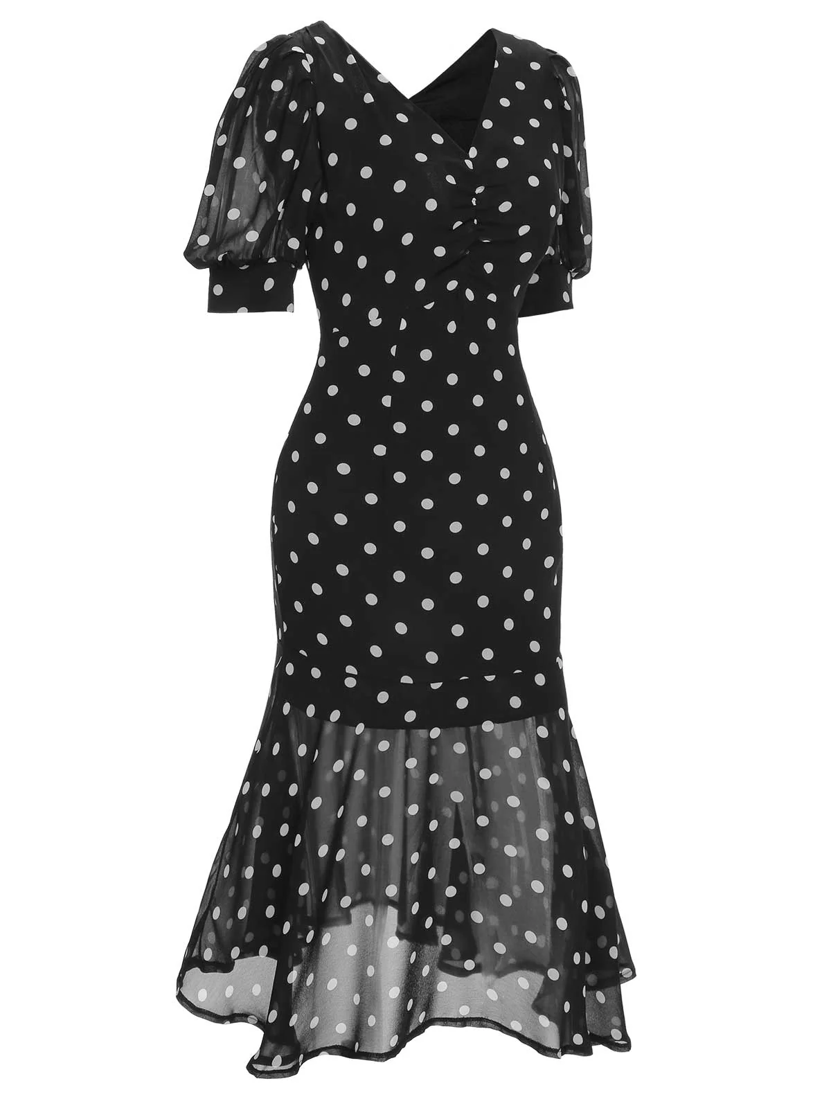 Schwarz 1930er Polka Dot Meerjungfrauenkleid - Image 3