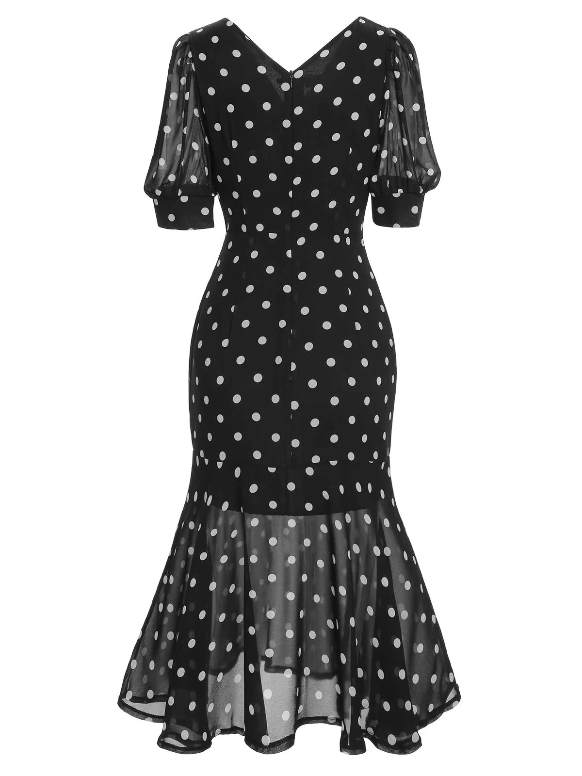 Schwarz 1930er Polka Dot Meerjungfrauenkleid - Image 4