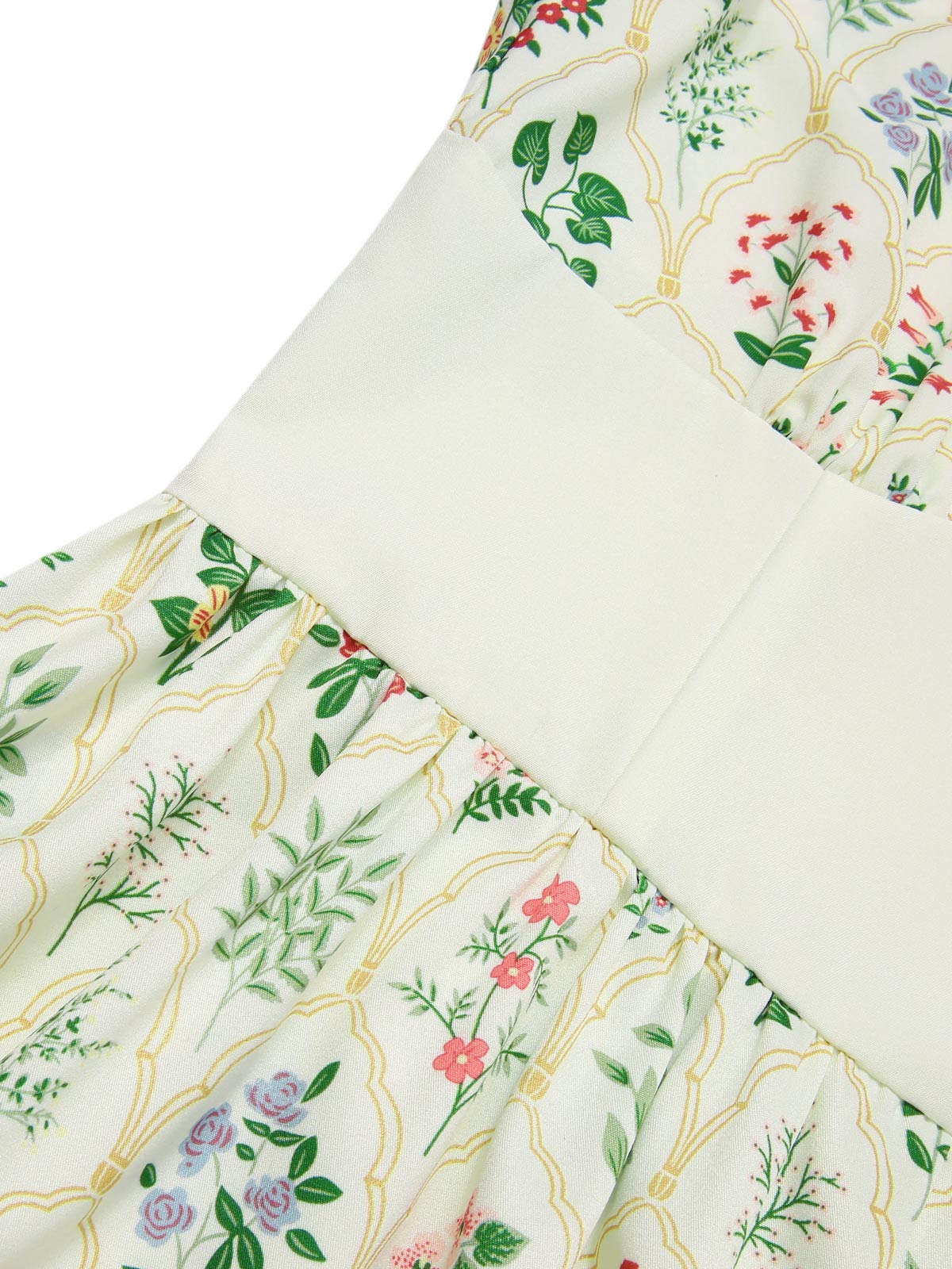 Beige 1940er Blumen Schnüren Stehkragen Flügelärmel Kleid - Image 7