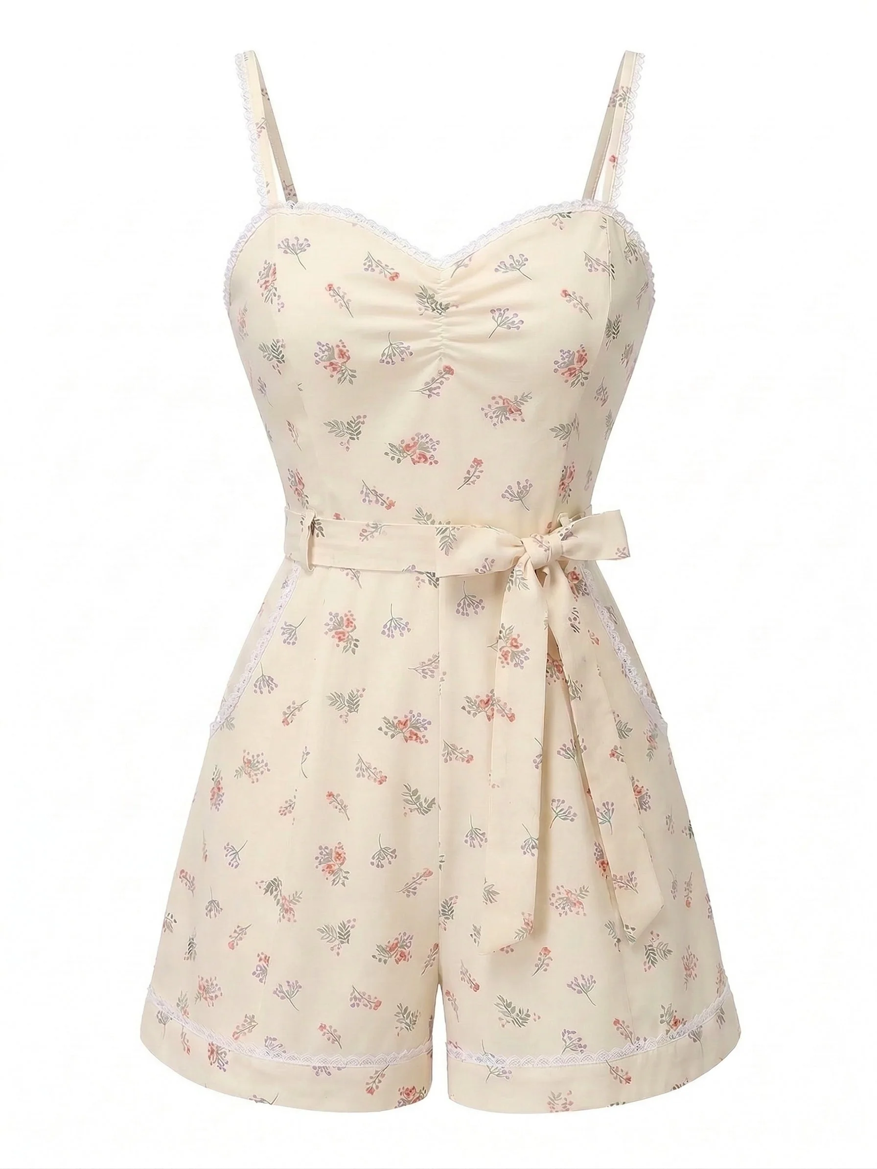 Rosa 1940er Polka Dot Patchwork Träger Romper - Image 11