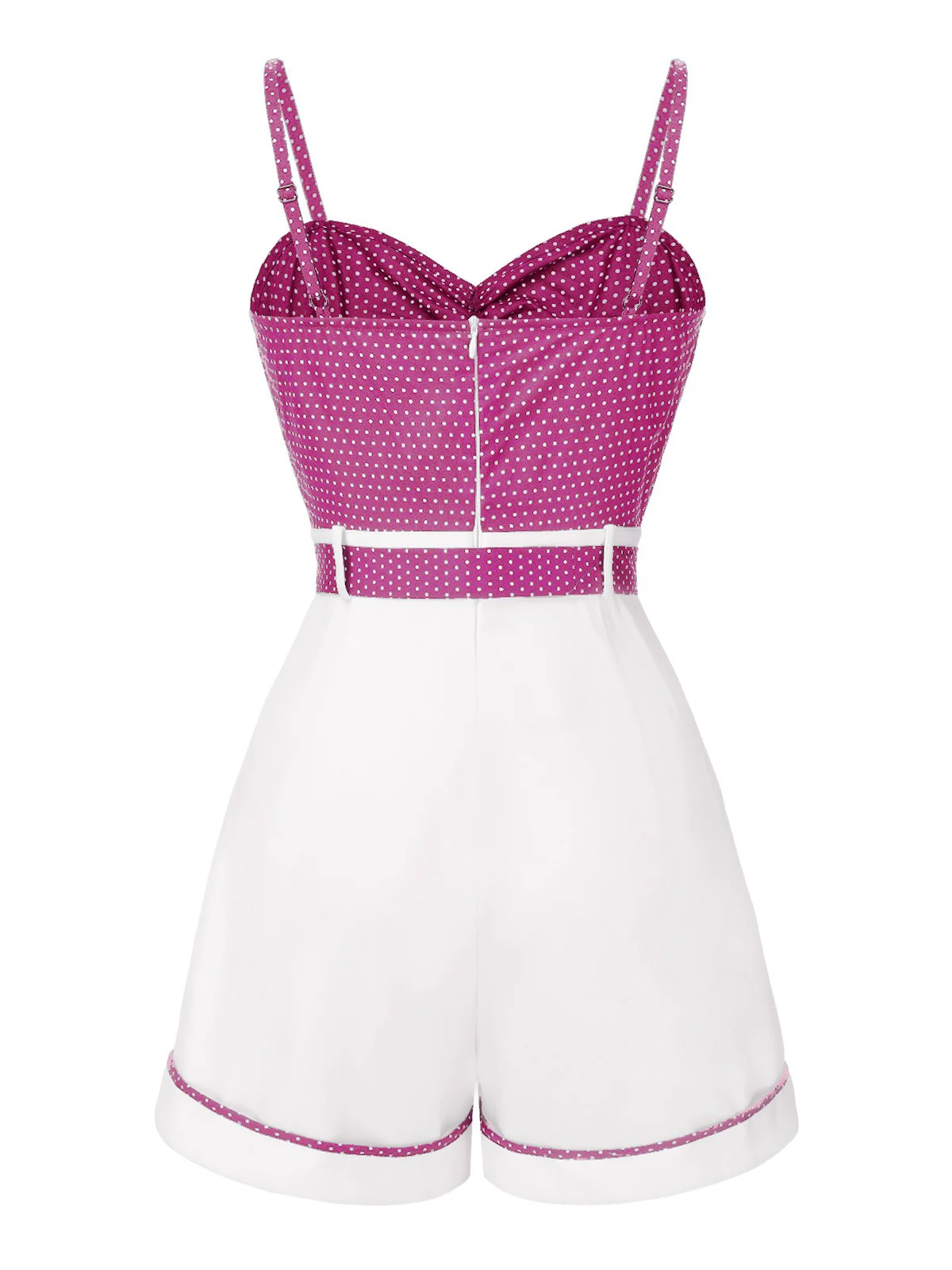 Rosa 1940er Polka Dot Patchwork Träger Romper - Image 2