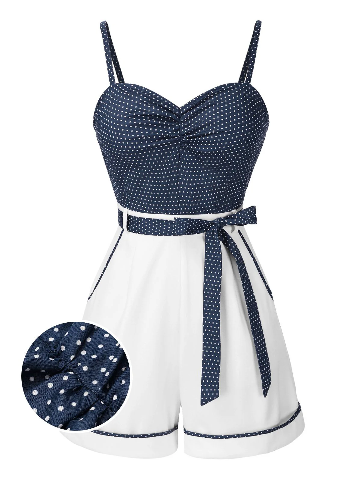 Rosa 1940er Polka Dot Patchwork Träger Romper - Image 4