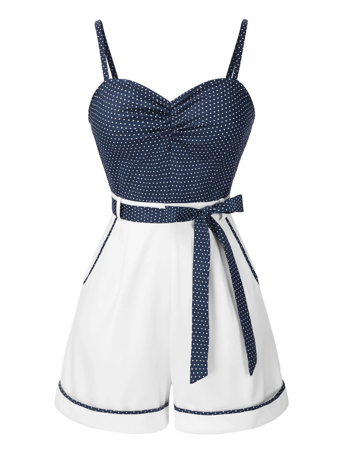 Rosa 1940er Polka Dot Patchwork Träger Romper - Image 5